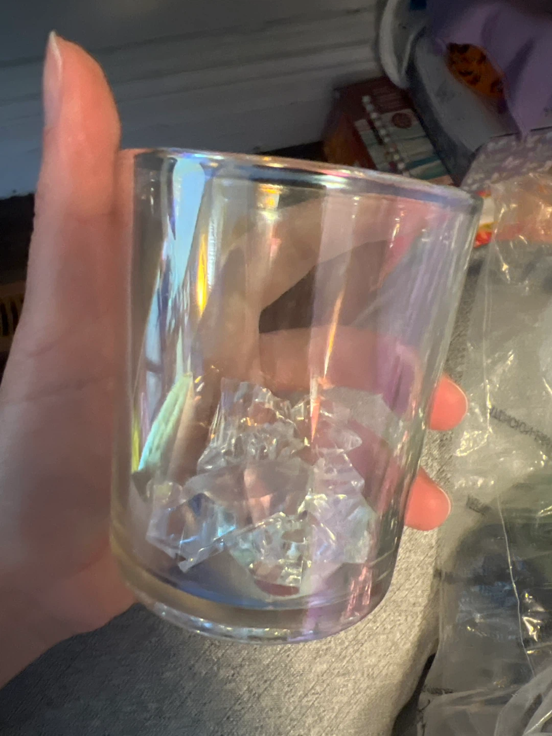 Iridescent Glass Candle Holder with Crystals - photo 2