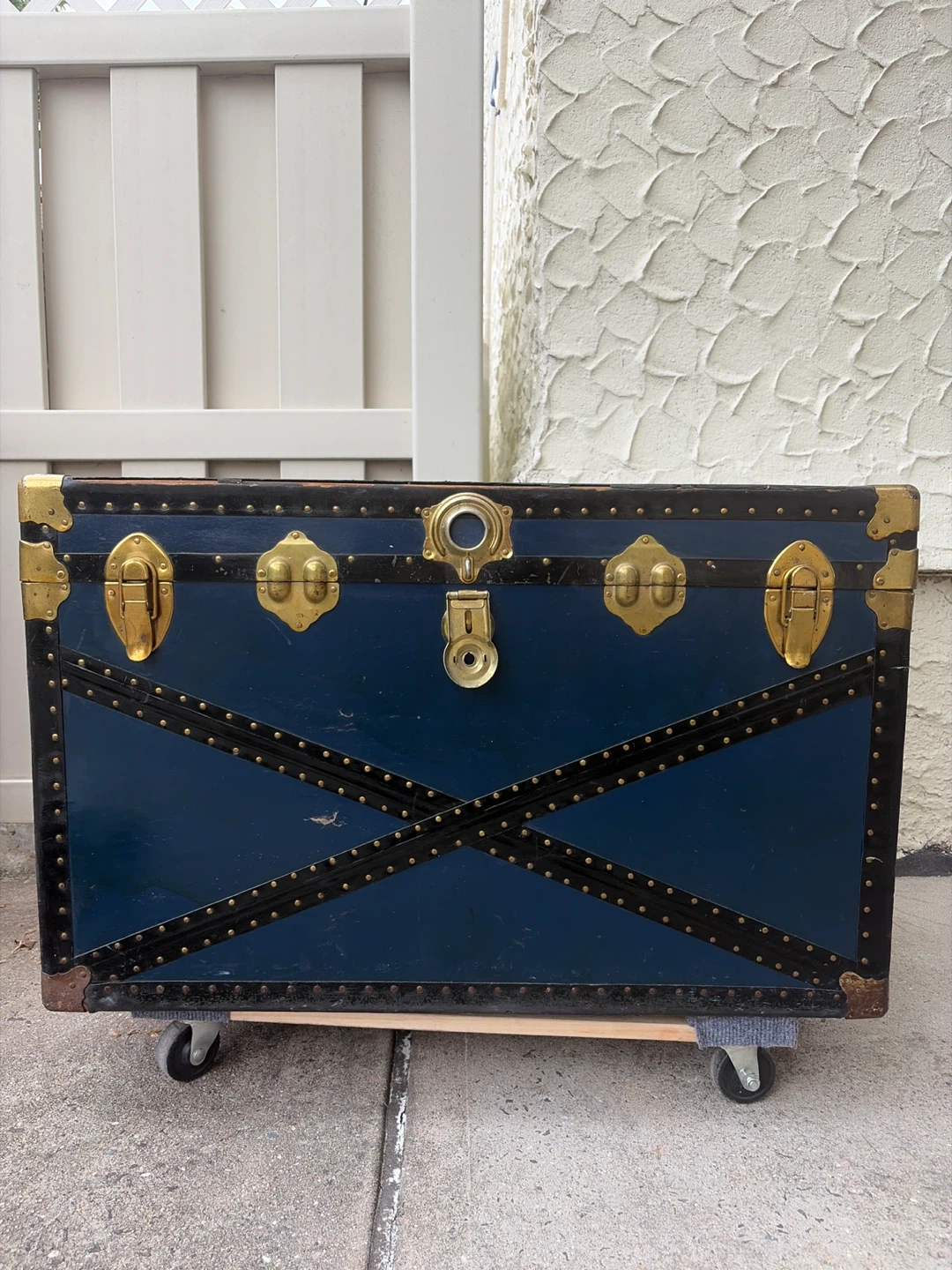Vintage Steamer Trunk | Teal Accent Chest