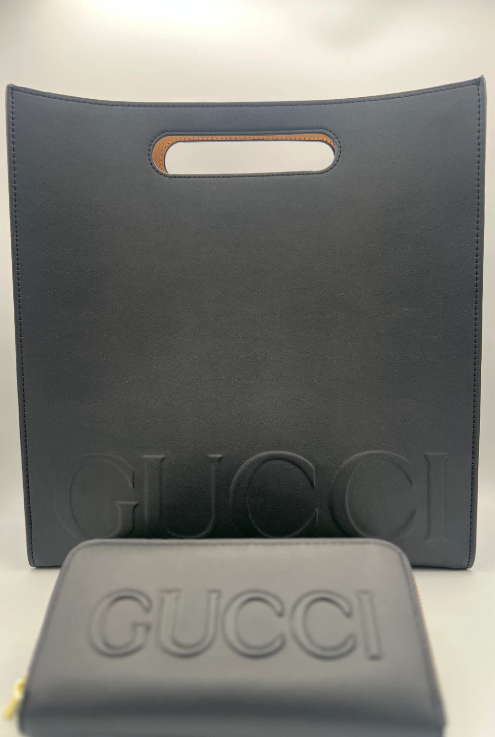 Gucci Black Leather Tote Bag and Wallet Set