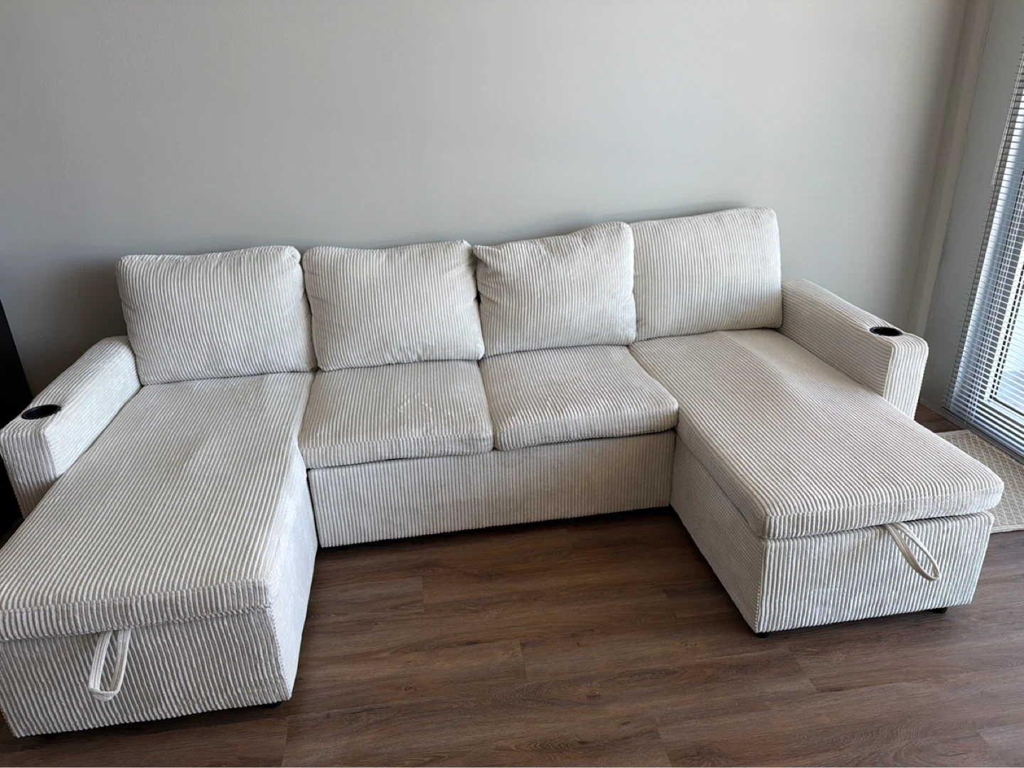 Cream Corduroy Sofabed with Storage - photo 3
