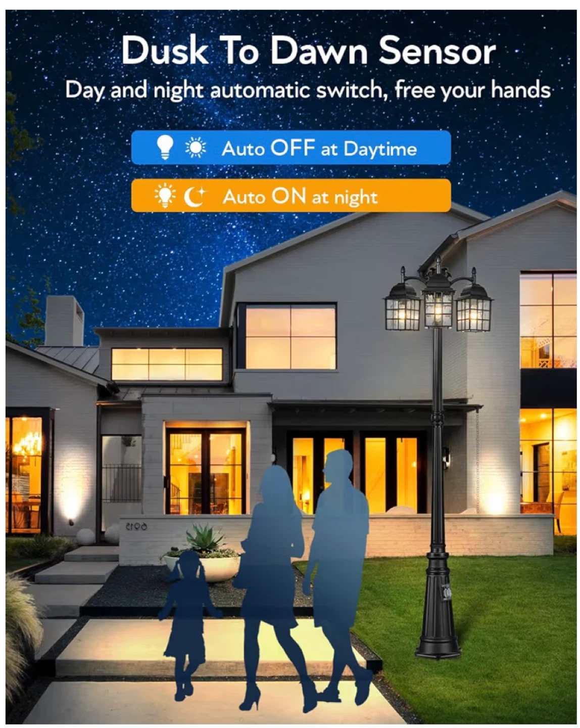 3-Head Outdoor Lamp Post with Dusk to Dawn Sensor and Outlet - photo 4