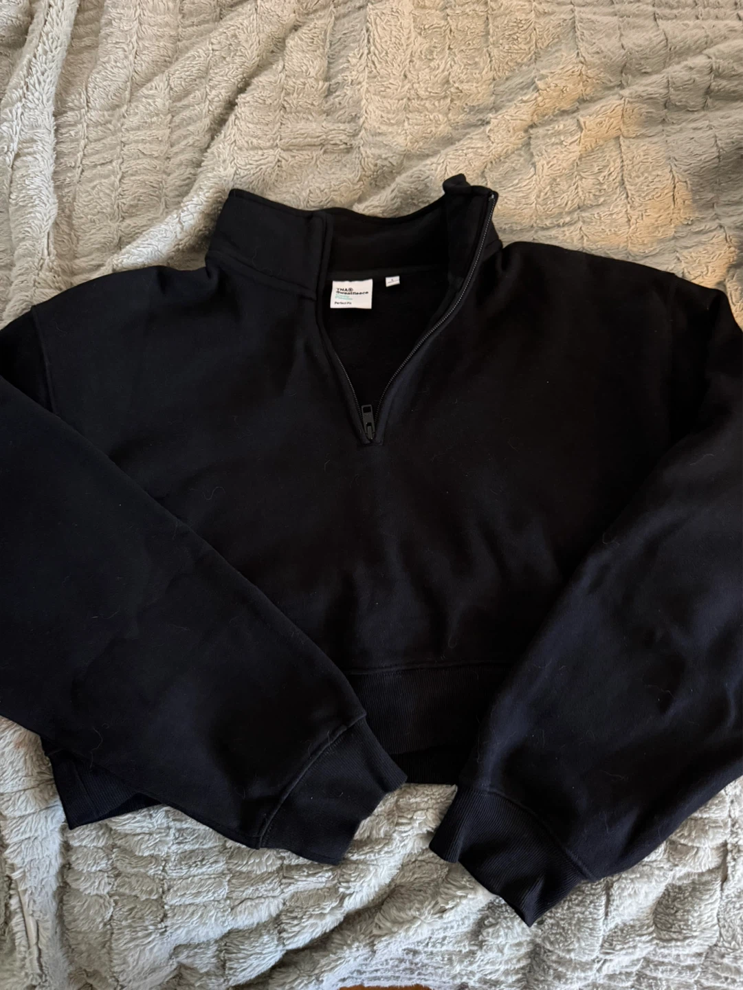 LARGE TNA Black Cozy Fleece Quarter Zip Sweatshirt Size L