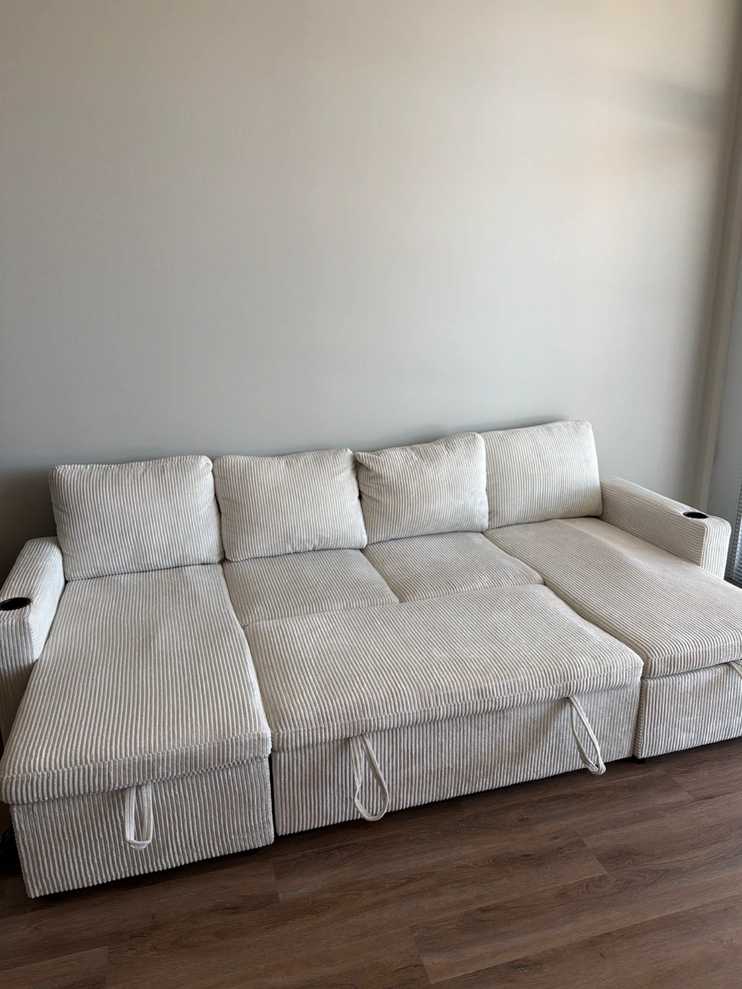 Cream Corduroy Sofabed with Storage