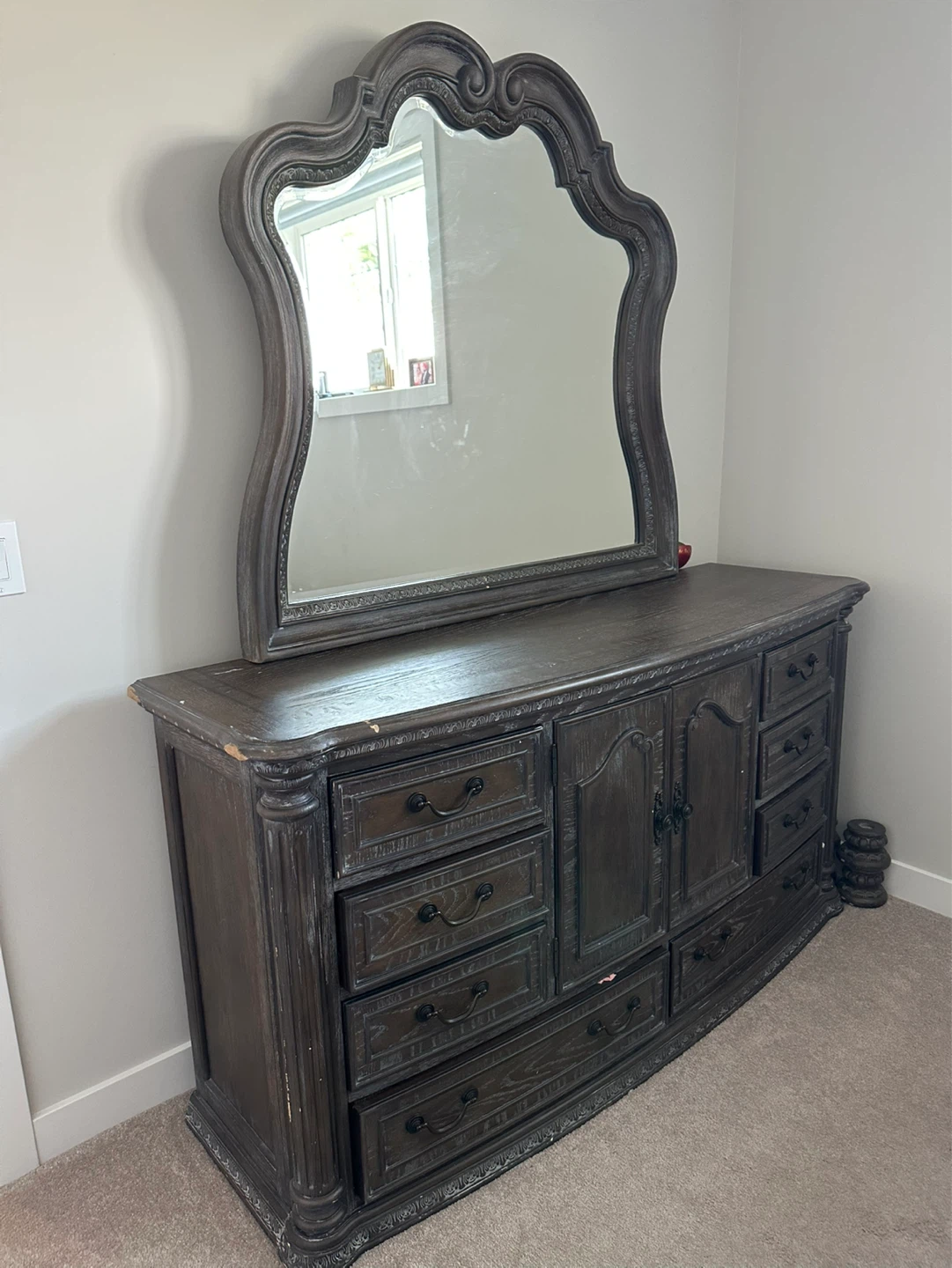 Ornate Dark Wood Dresser with Mirror - photo 2