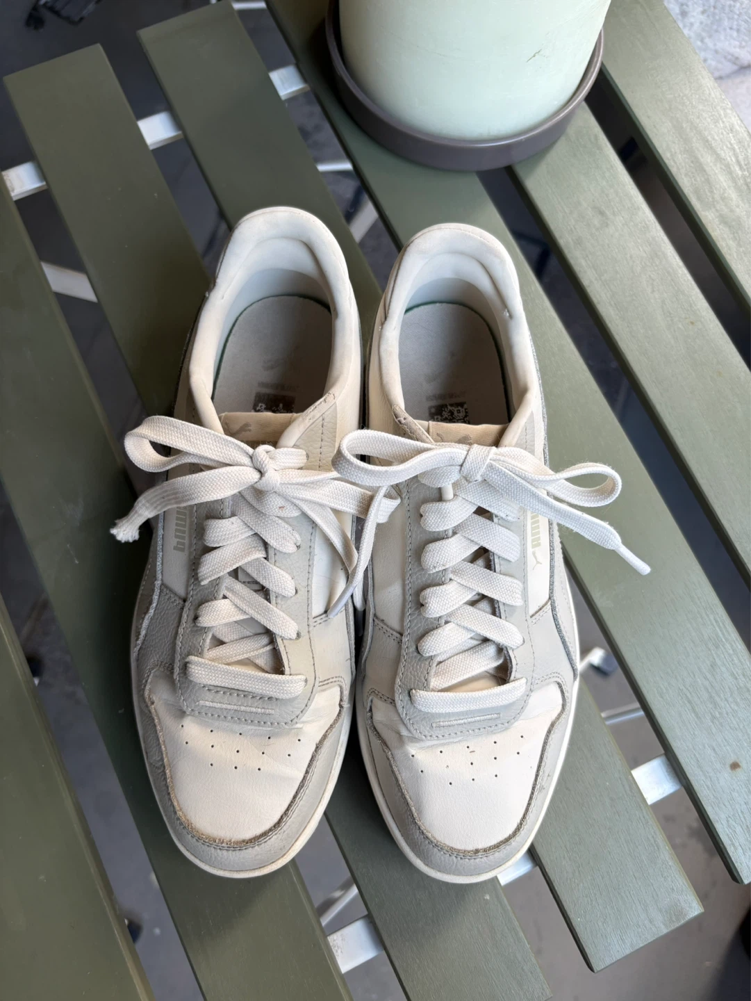 Puma White and Grey Leather Sneakers