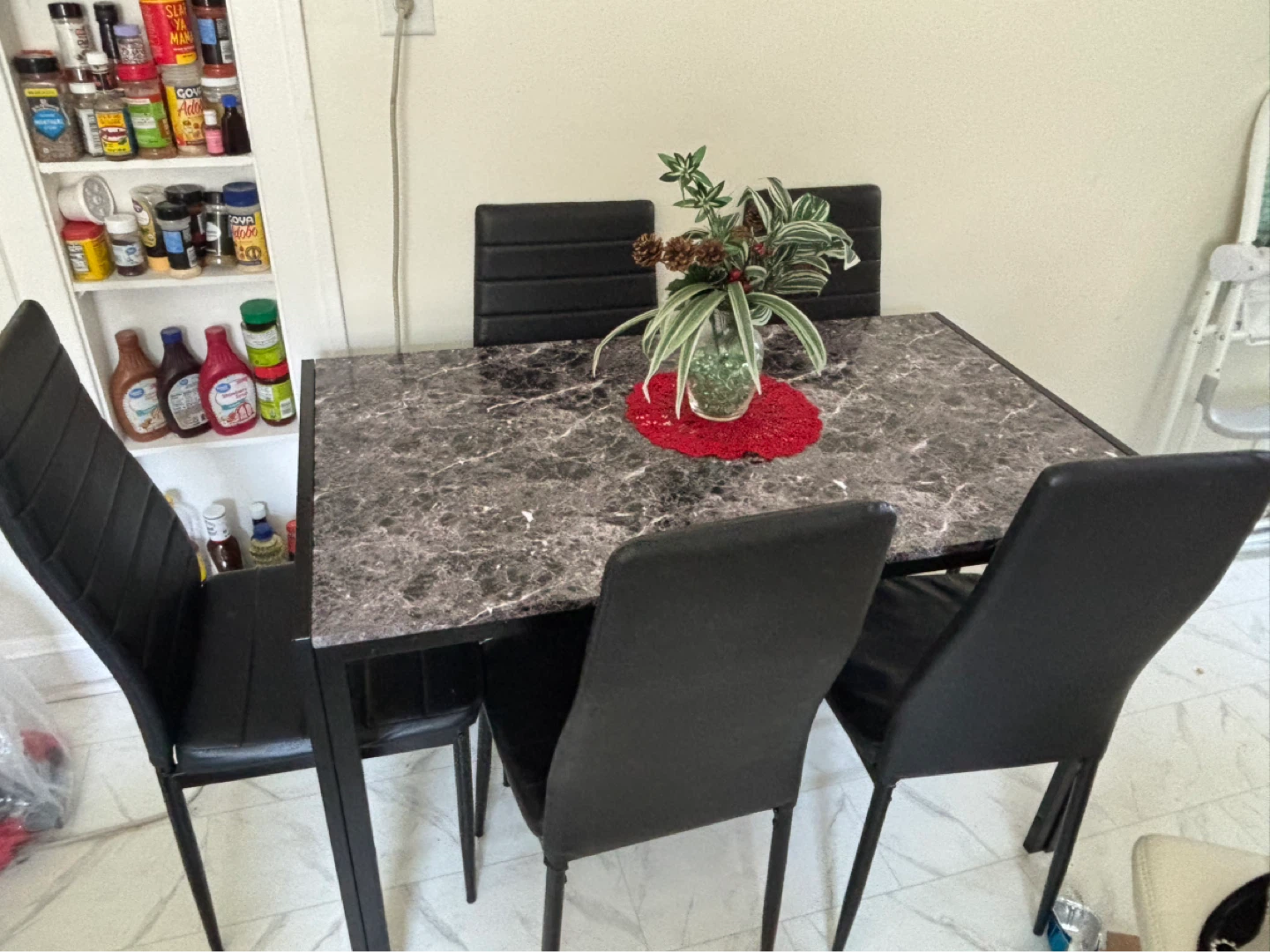 PICK UP TODAY Marble Top Dining Table with 5 Black Chairs - photo 3