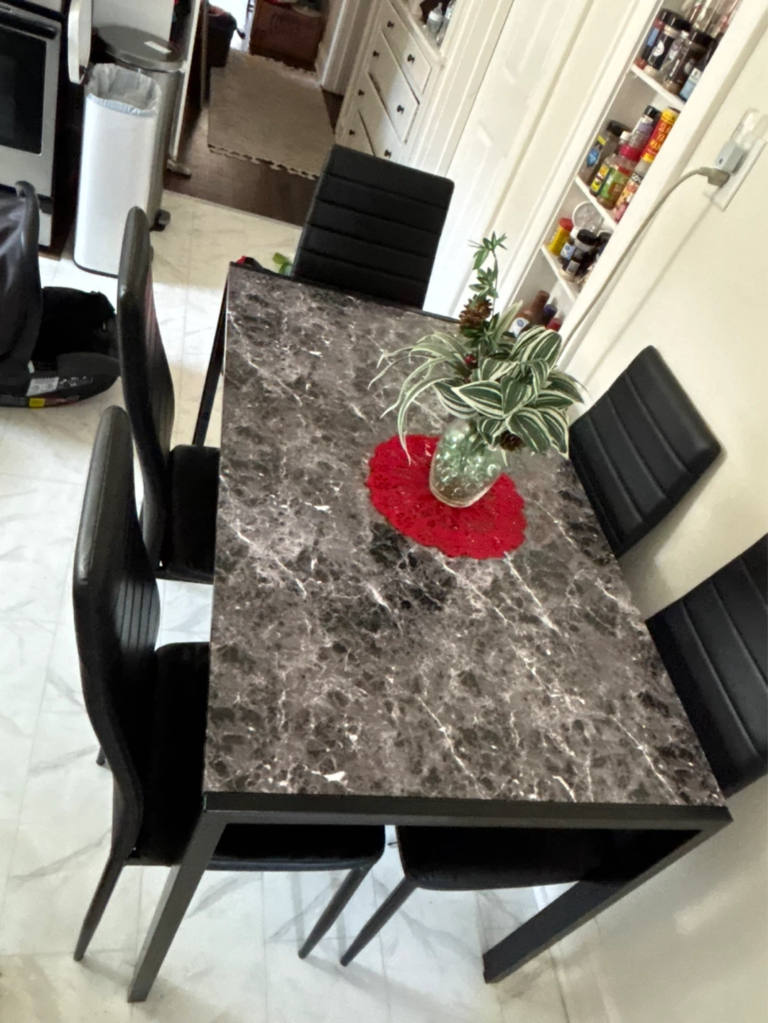 PICK UP TODAY Marble Top Dining Table with 5 Black Chairs - photo 2