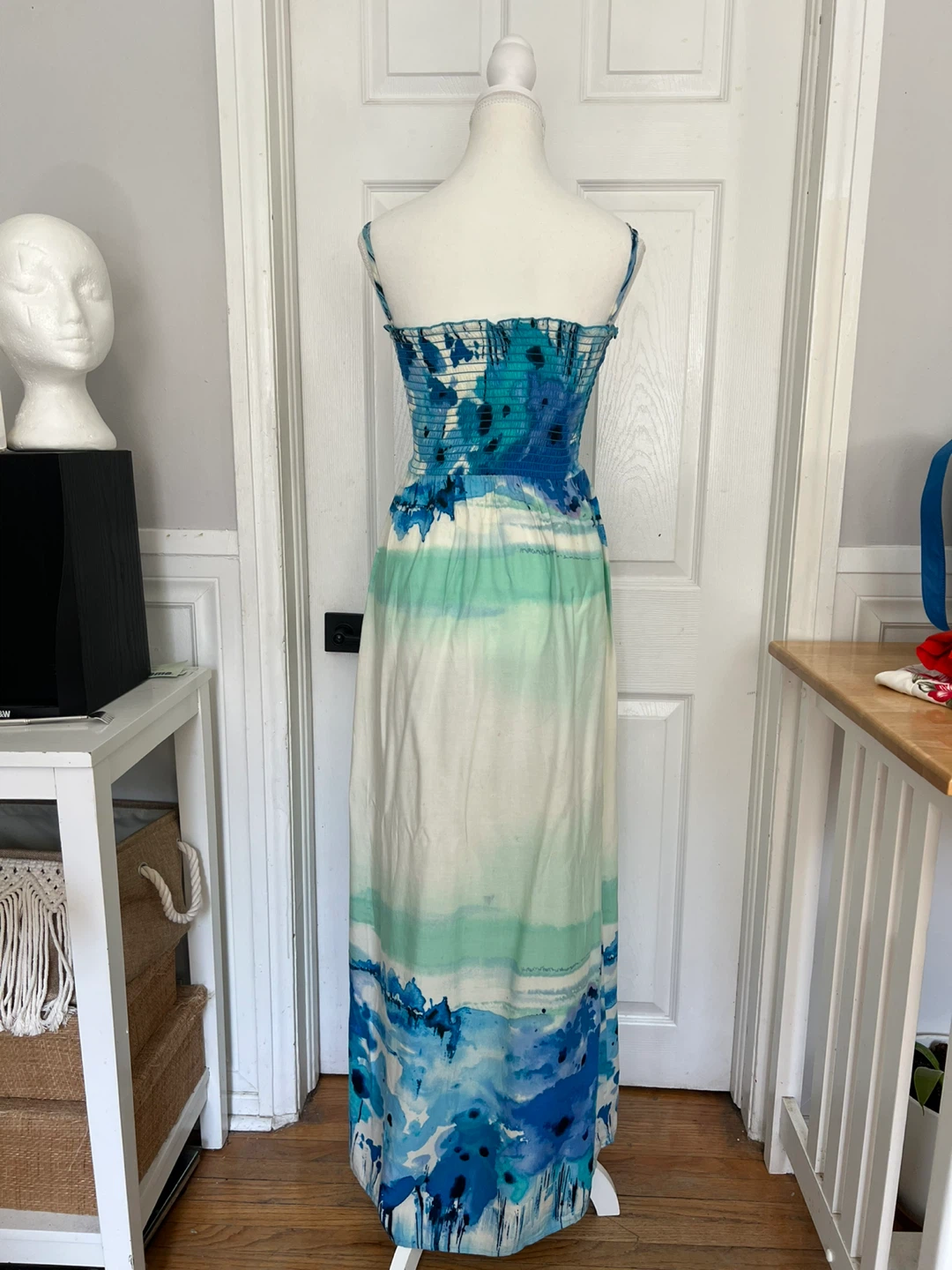 Women's Maxi Dress - Blue Tie-Dye Smocked Bodice - photo 2