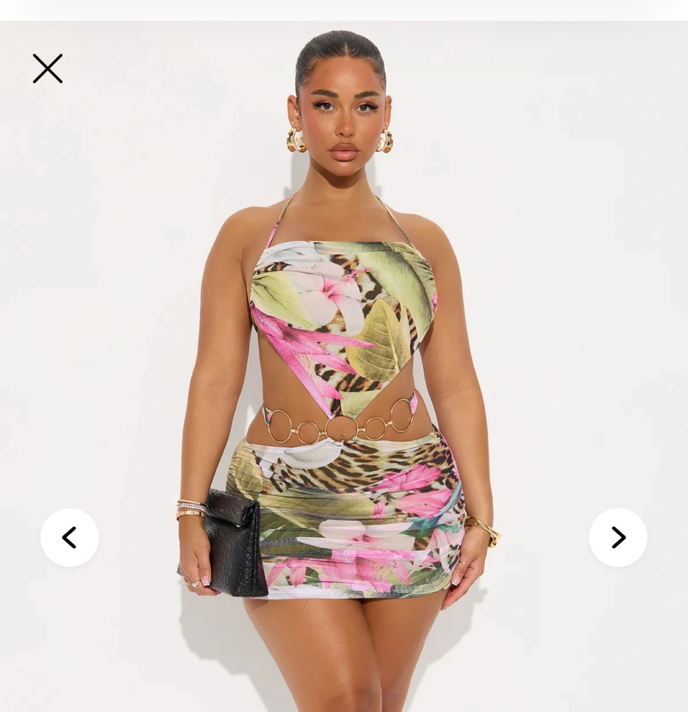 XL Fashion Nova Cut Out Floral Mesh Mini Dress Green/combo