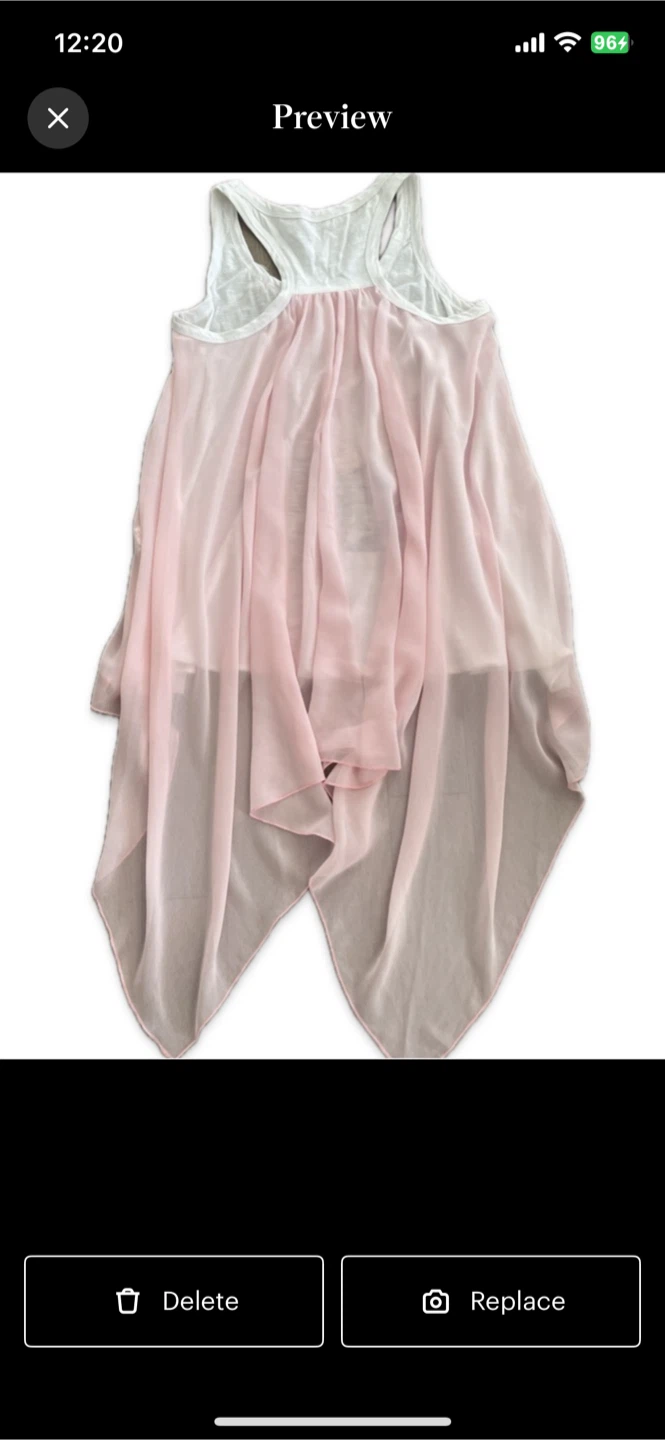 White Tank Top with Pink Ruffle Detail and Graphic Print