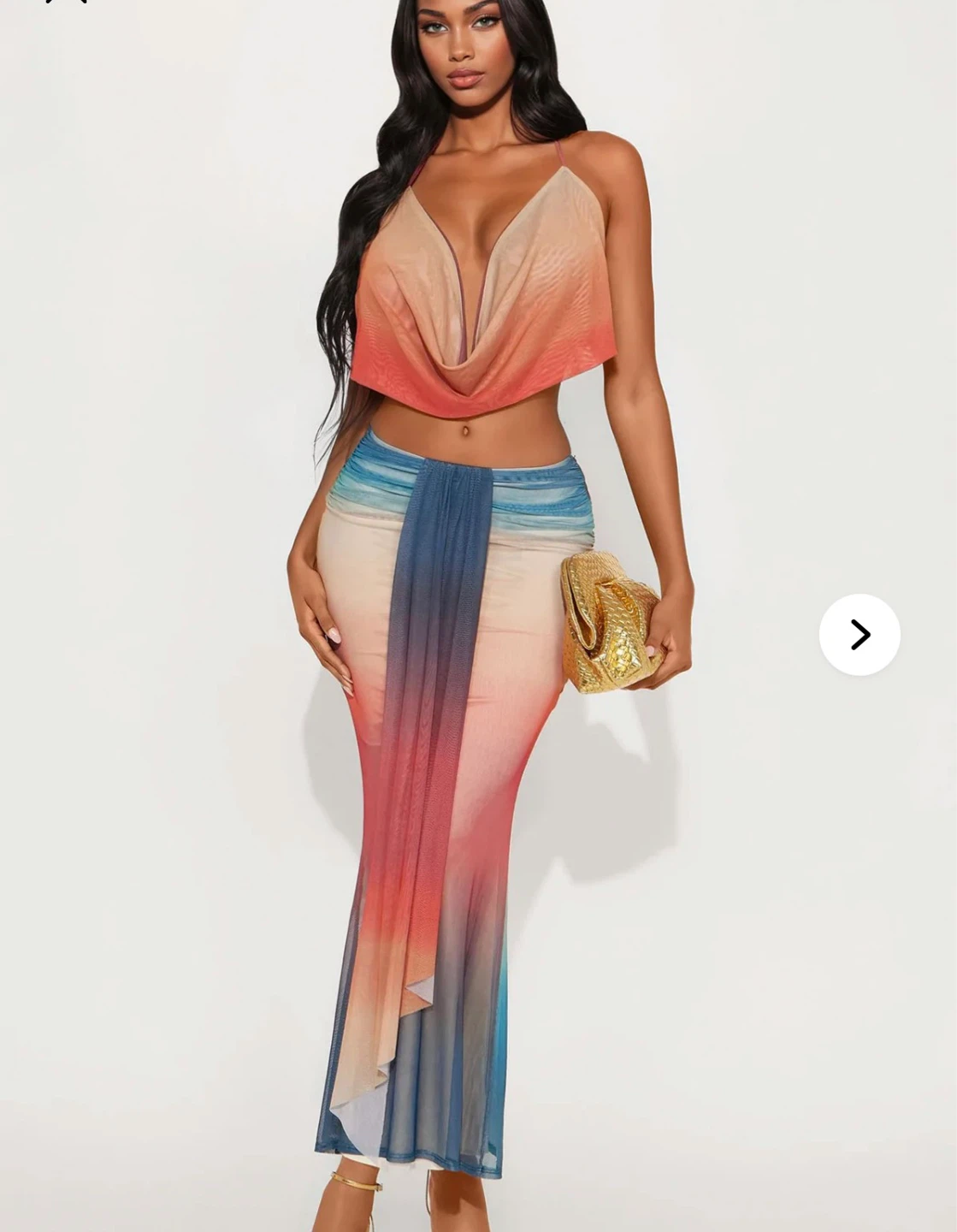 XL Fashion Nova Sundazed Ombre Mesh Maxi Skirt Set Teal/Combo