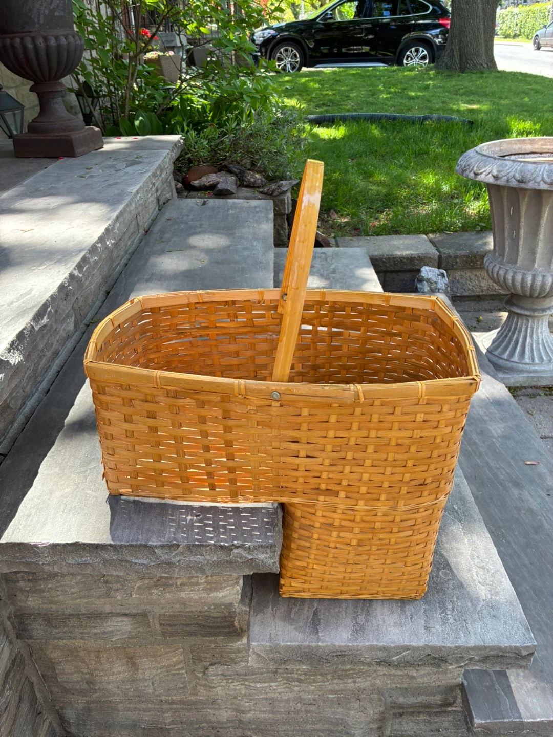 $4 Stair Step Basket Swivel Handle PLANTER Woven Carrier garden