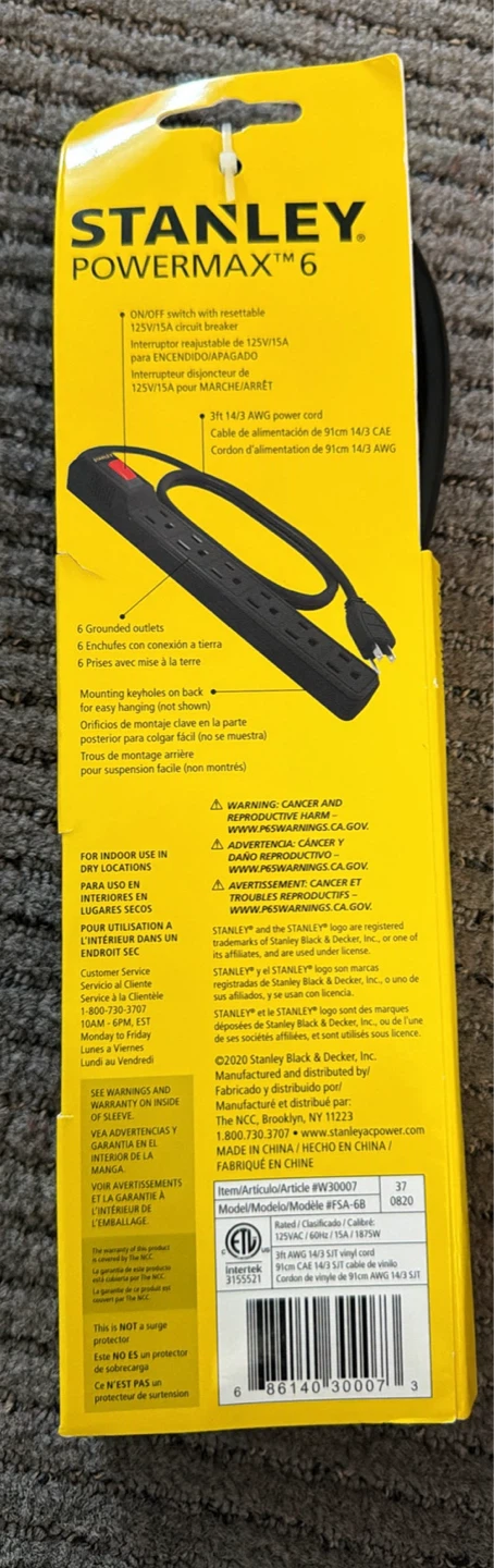 Stanley Powermax 6-Outlet Power Strip with Circuit Breaker - photo 2