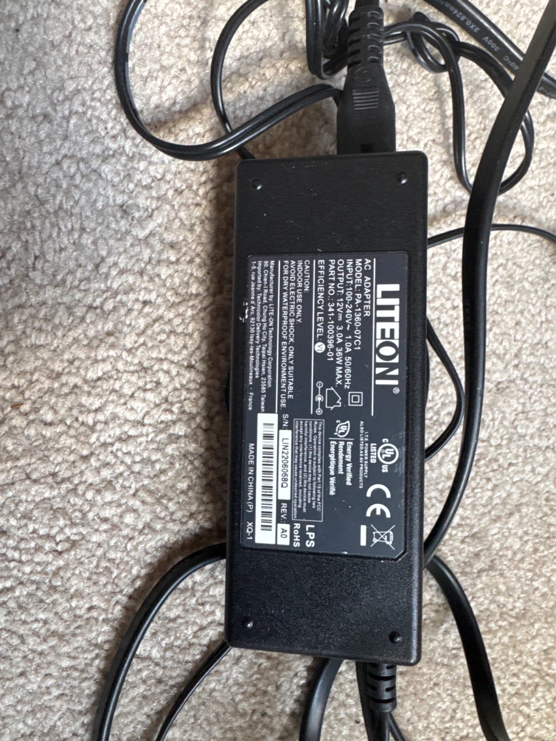 LiteOn AC Adapter 12V 3.0A 36W LPS