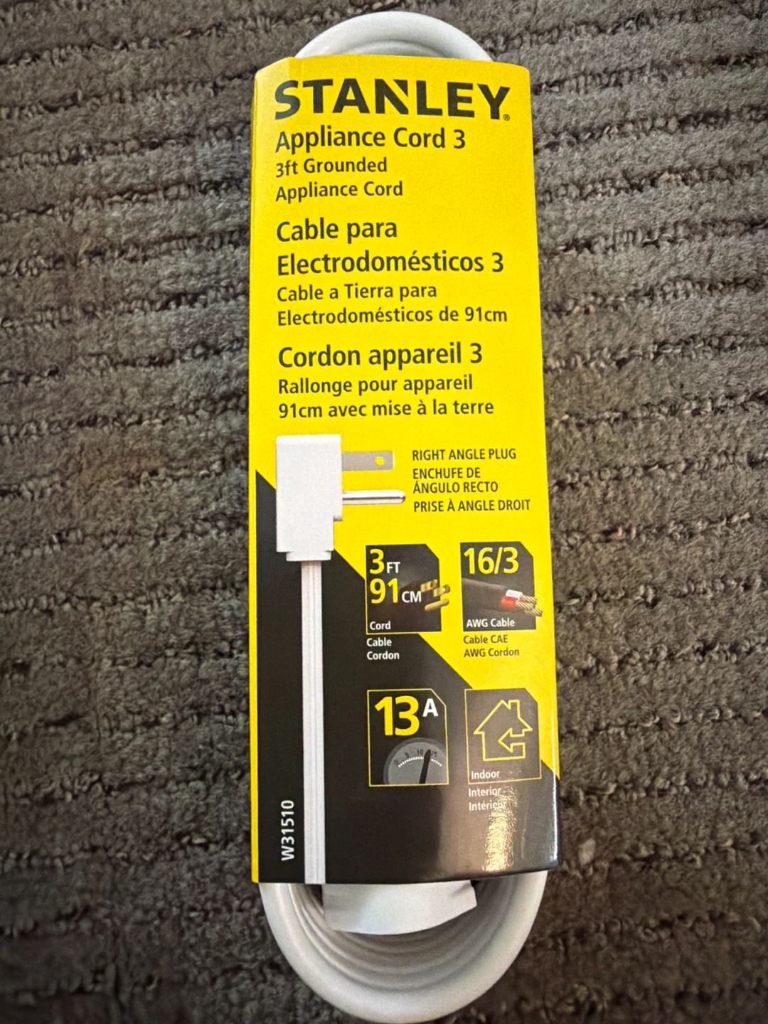 Stanley Appliance Cord 3ft Grounded