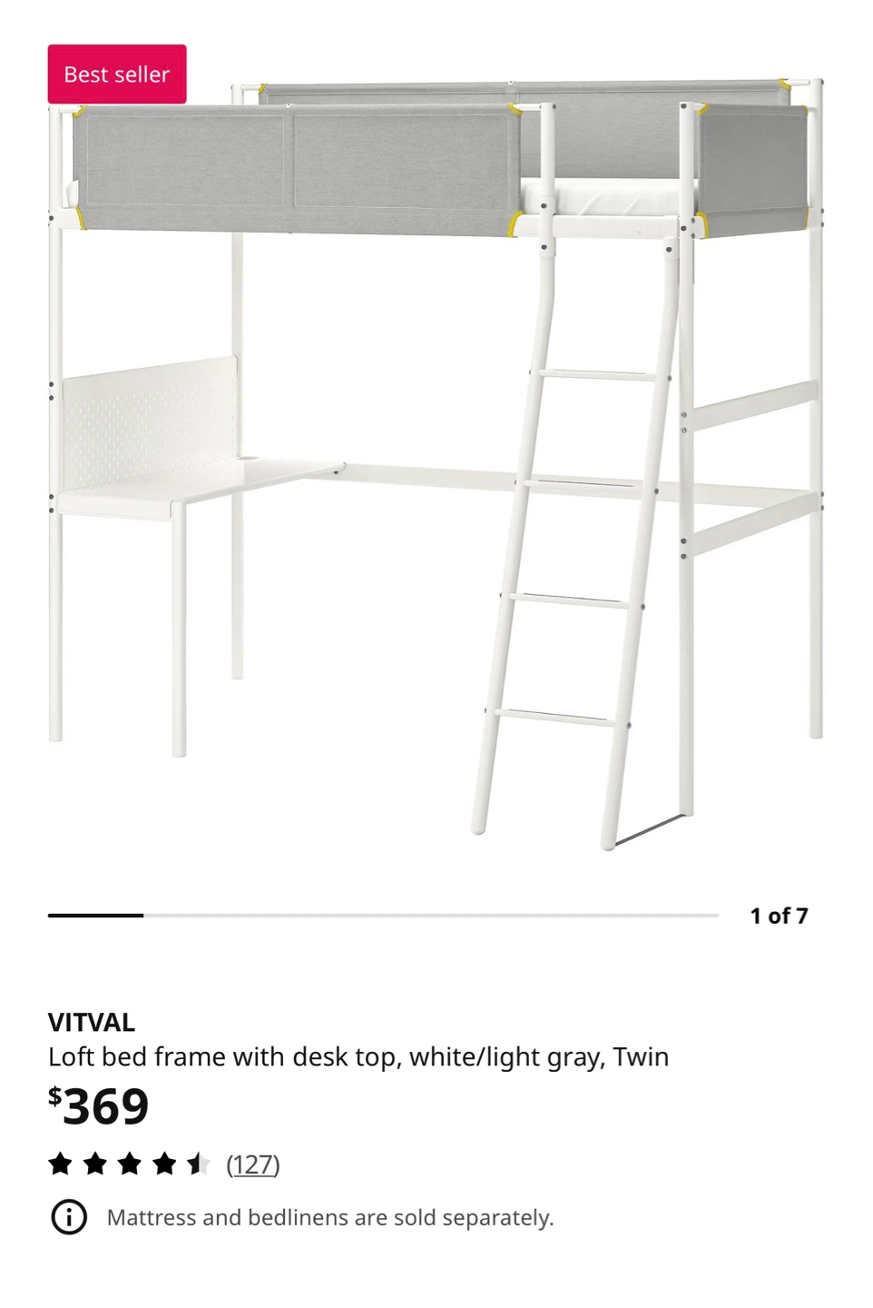 IKEA VITVAL Loft bed frame with desk - photo 2