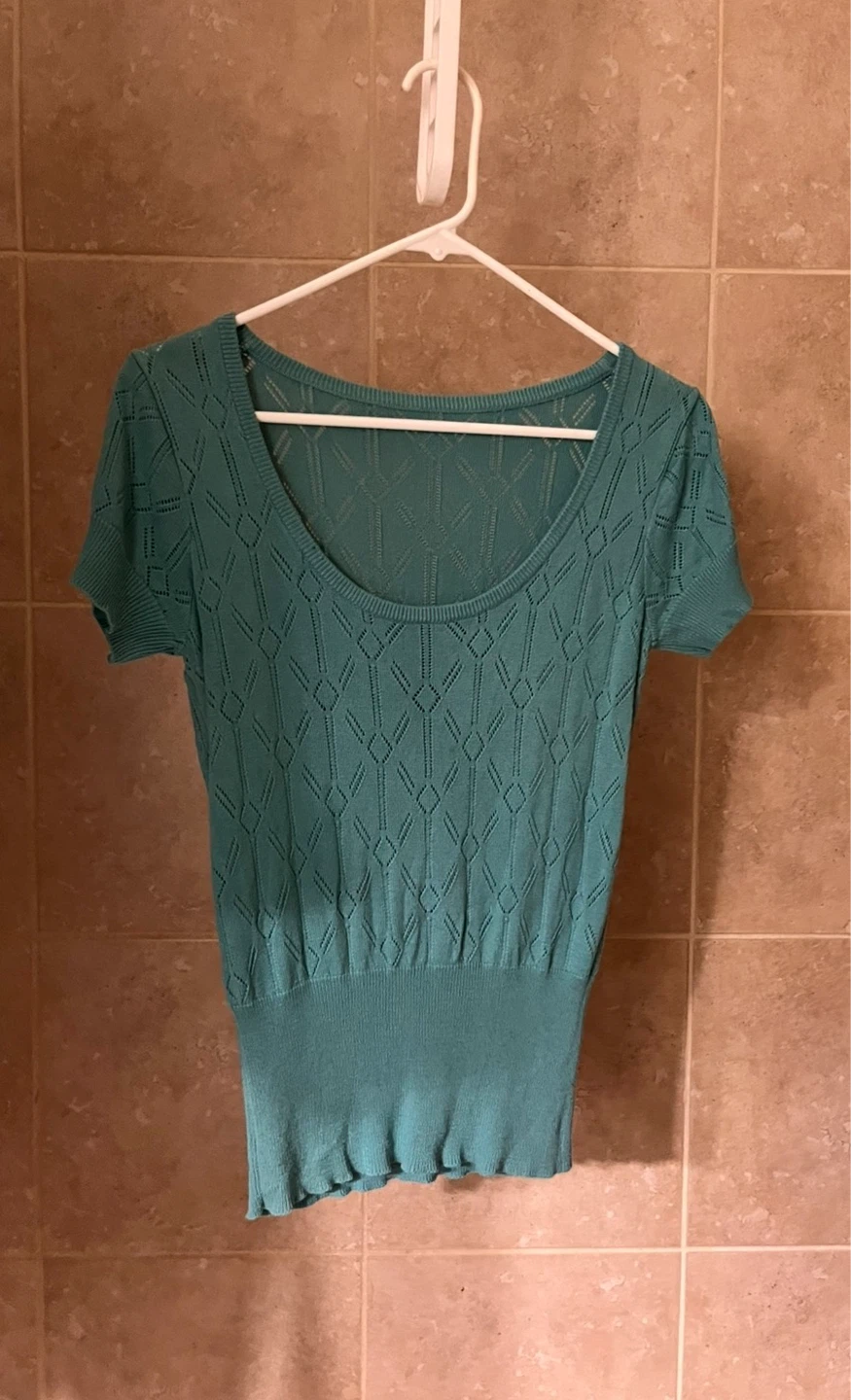 Teal Open-Knit Short-Sleeve Top