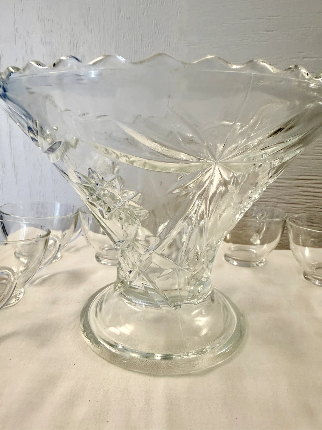 Glass Pedestal Punch Bowl Set with Ladle and Cups - photo 2
