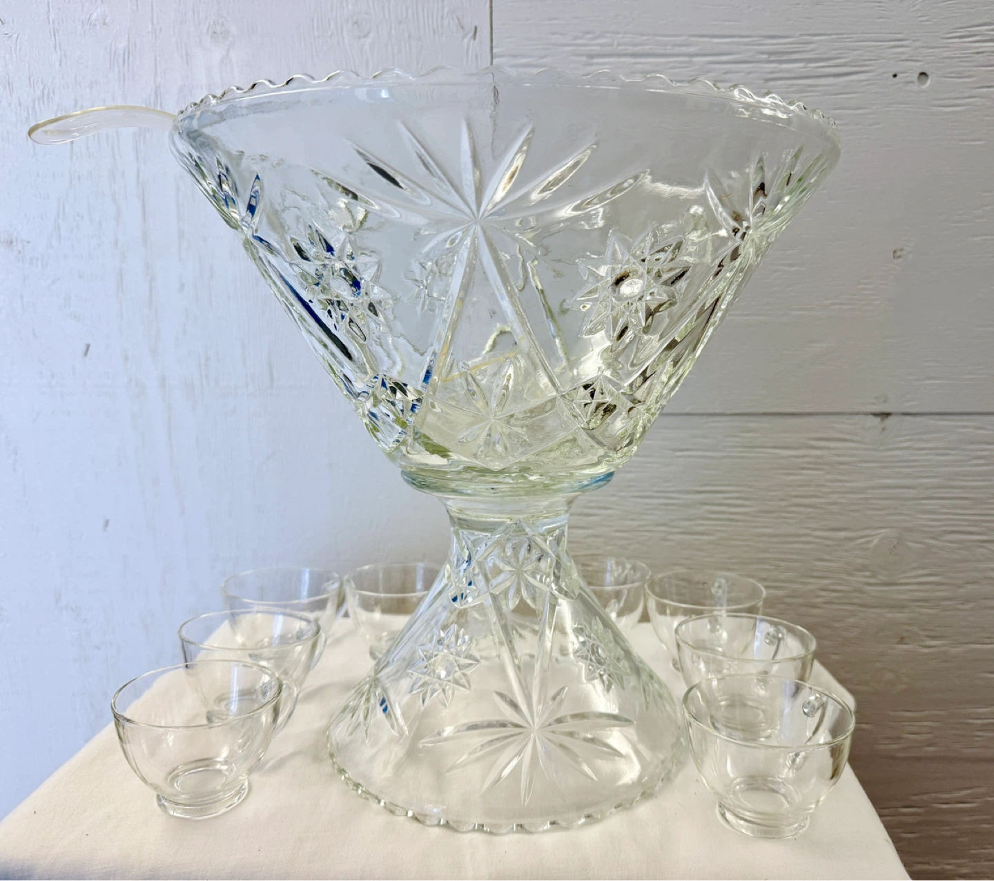 Glass Pedestal Punch Bowl Set with Ladle and Cups