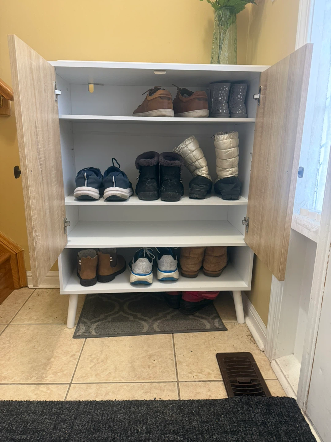 White and Wood Grain Shoe Cabinet with Doors - photo 5
