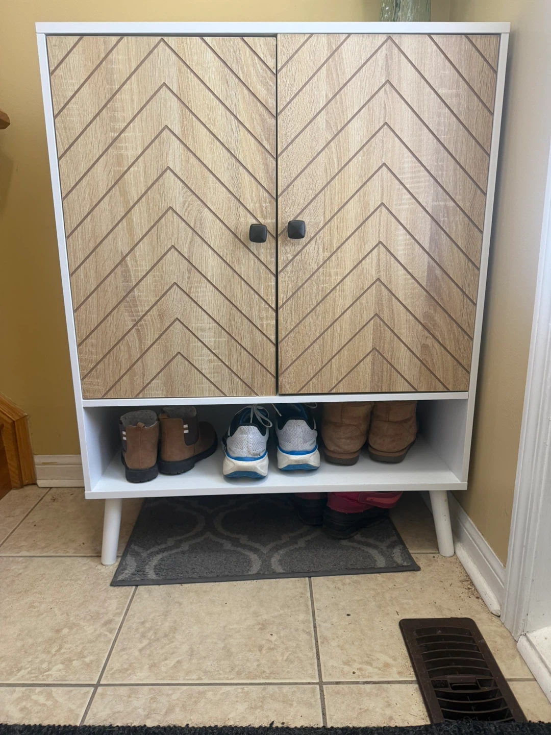 White and Wood Grain Shoe Cabinet with Doors - photo 2