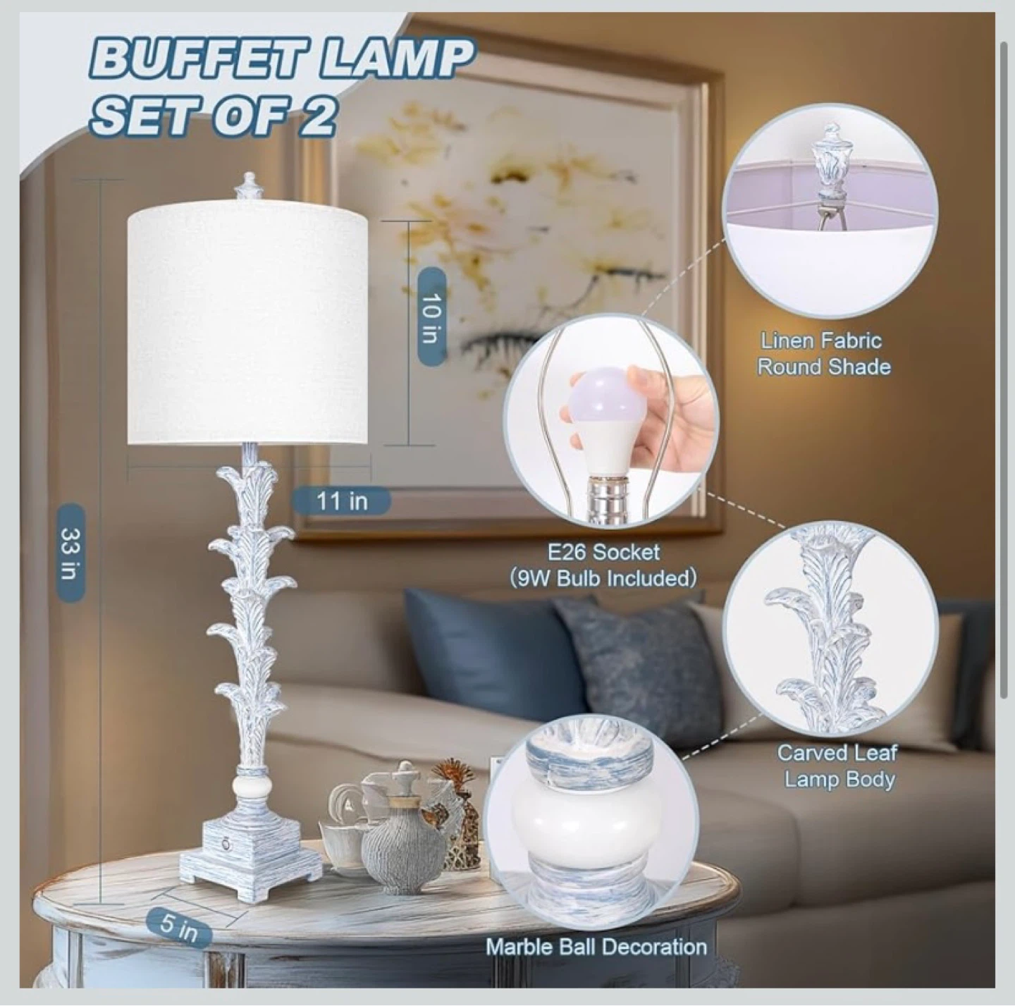 New Tall 33” Table Lamps  USB ports - photo 2