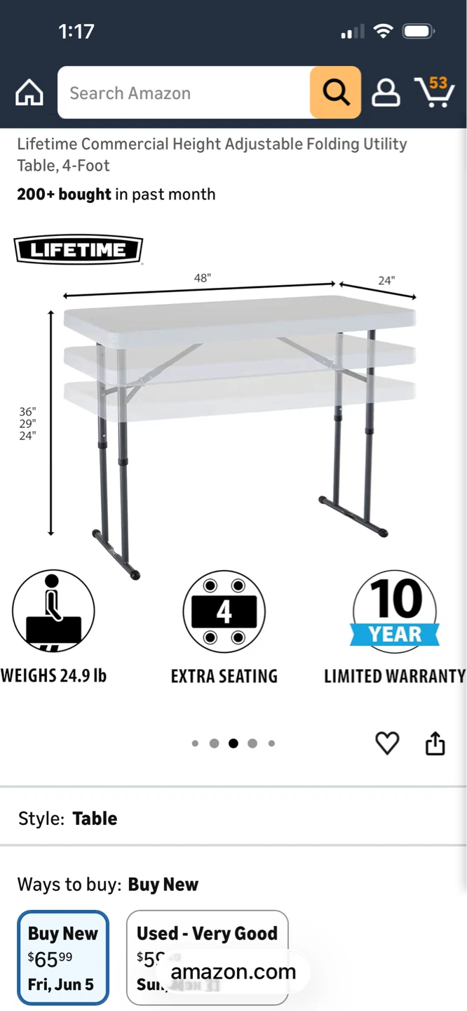 Adjustable Folding Utility Table, 4-Foot - photo 2