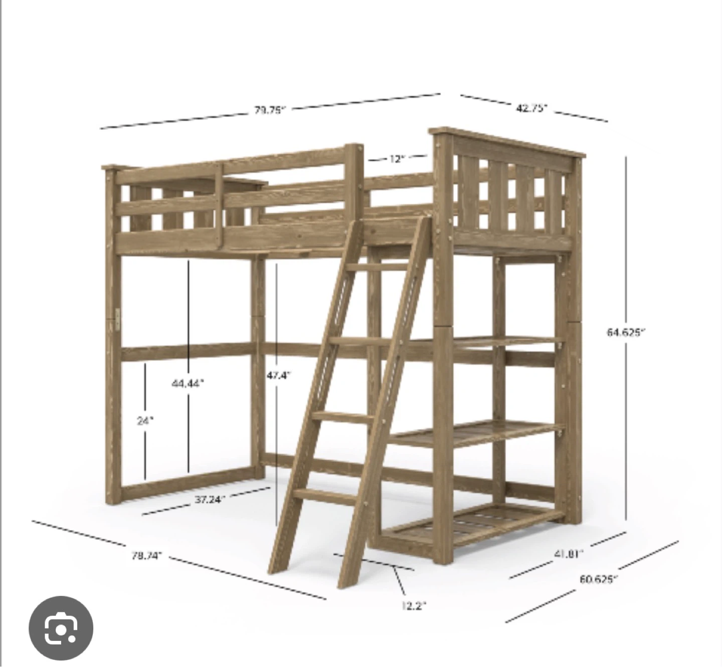 Loft Bed with Shelving - Wood Finish