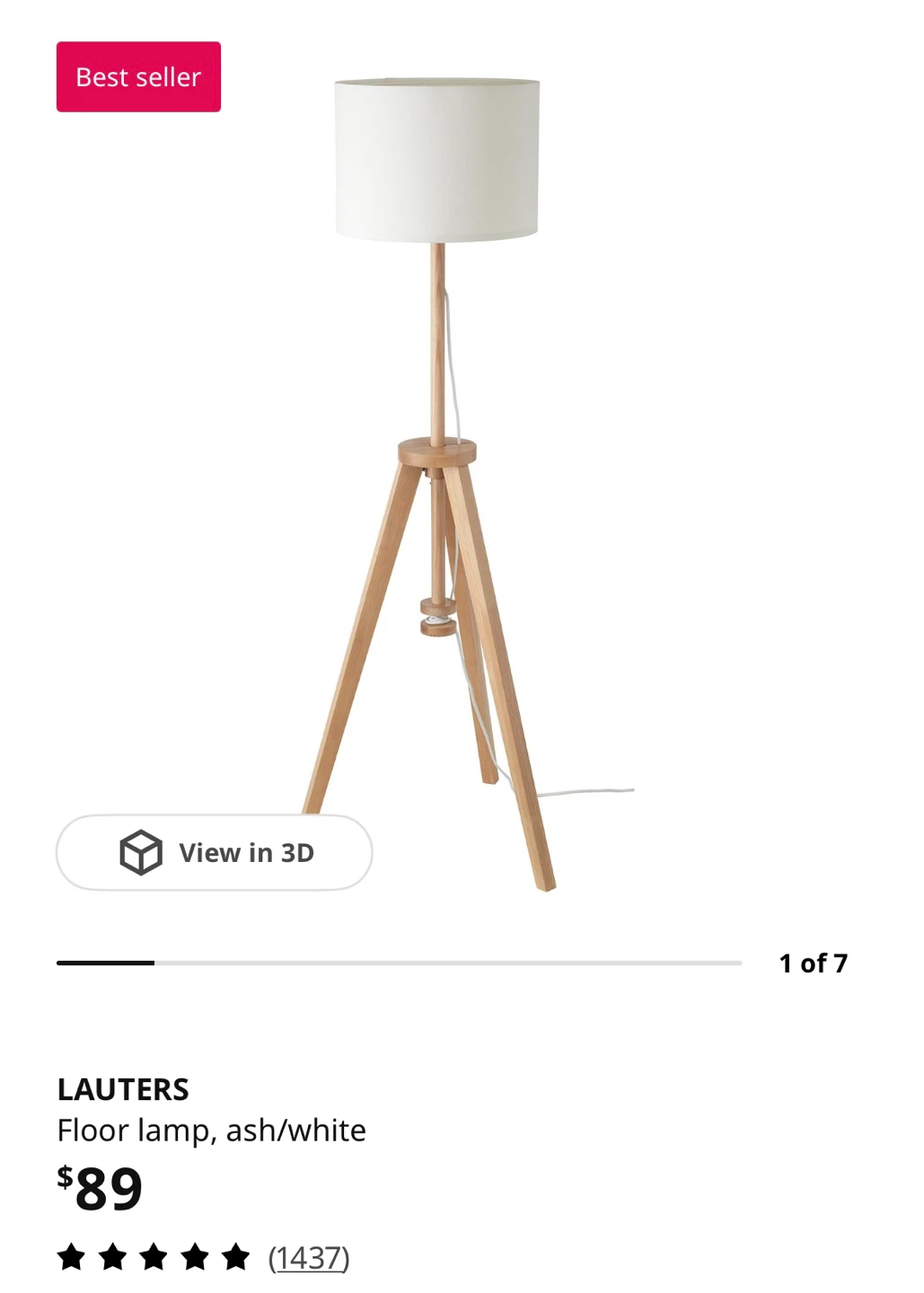 IKEA LAUTERS Floor Lamp - Ash/White - photo 2