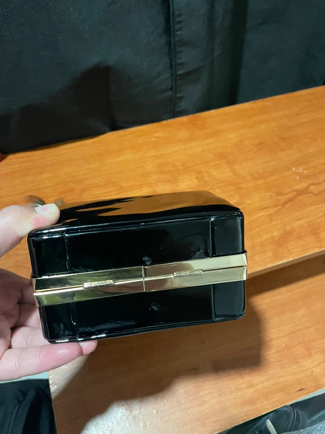 ALDO Black Patent Box Clutch with Gold Chain - photo 3