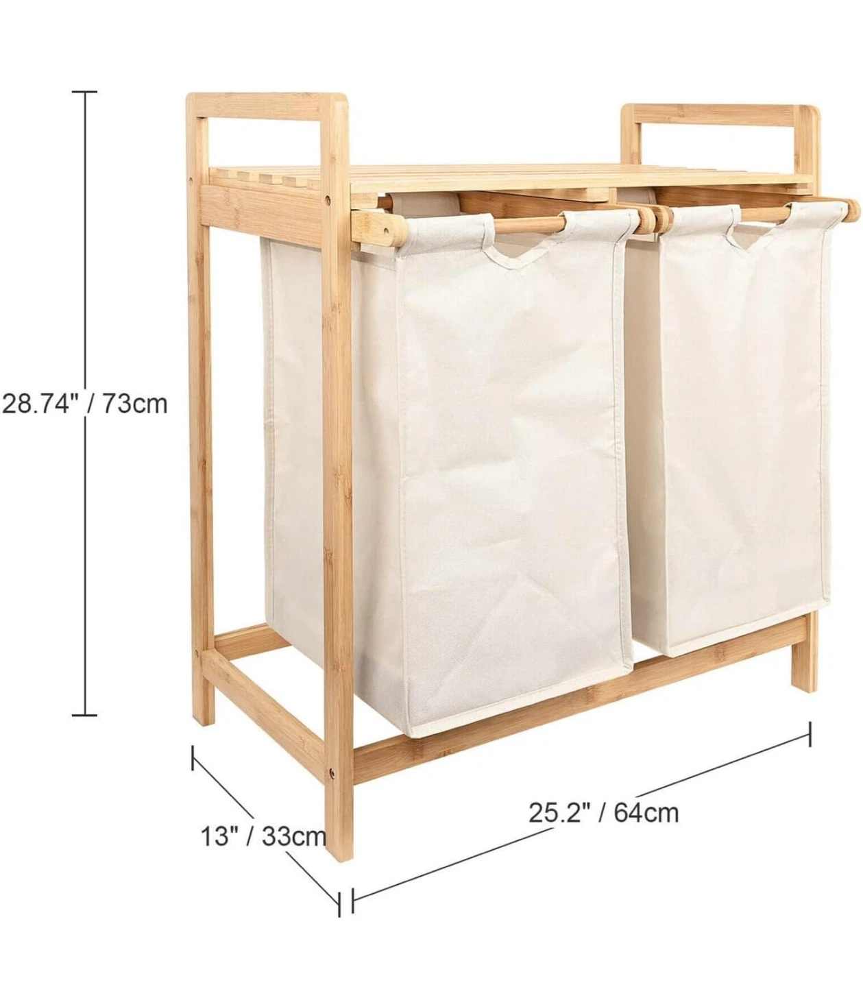 60L Laundry Hamper with Removable Bags & Storage Shelf - photo 3