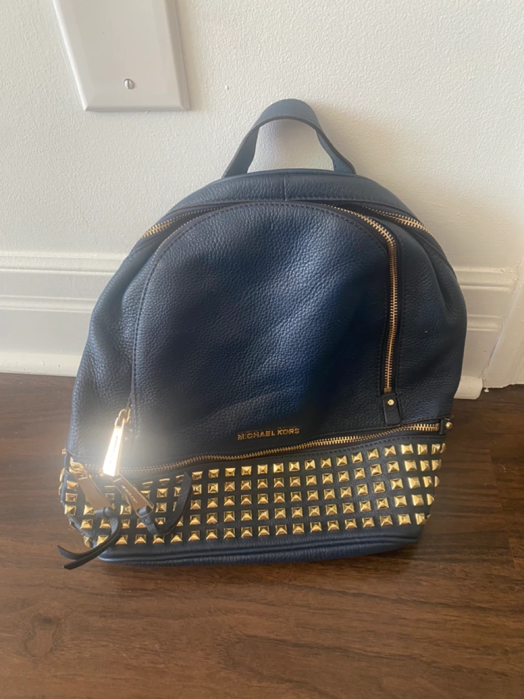 Michael Kors Navy Leather Studded Backpack