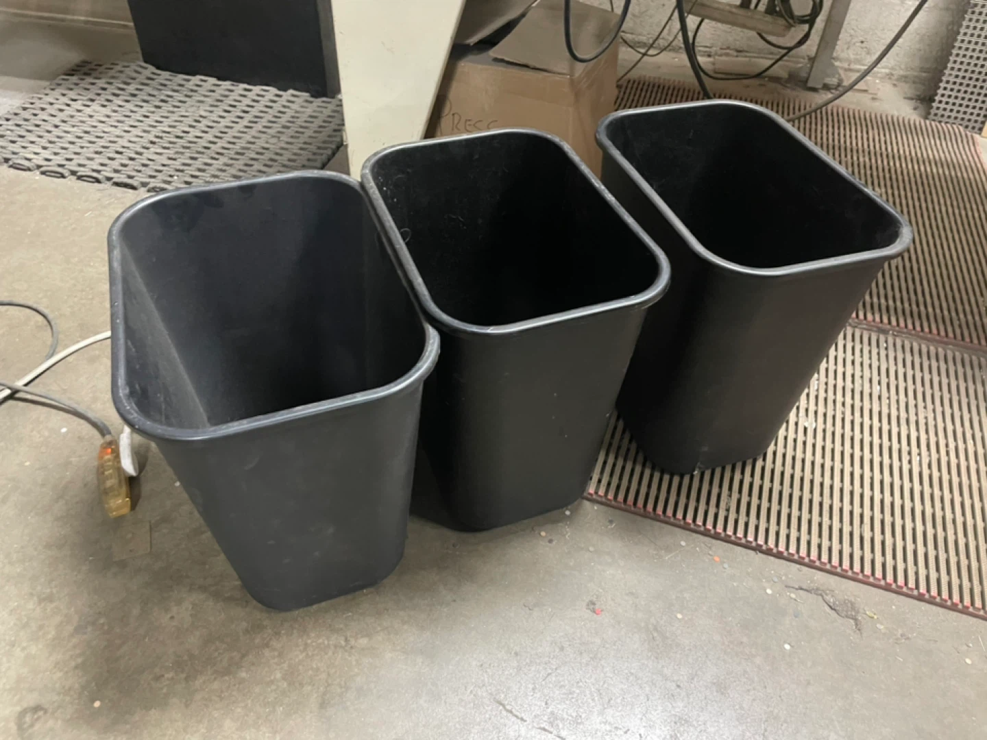 Set of 3 Black Plastic Rectangular Trash Cans