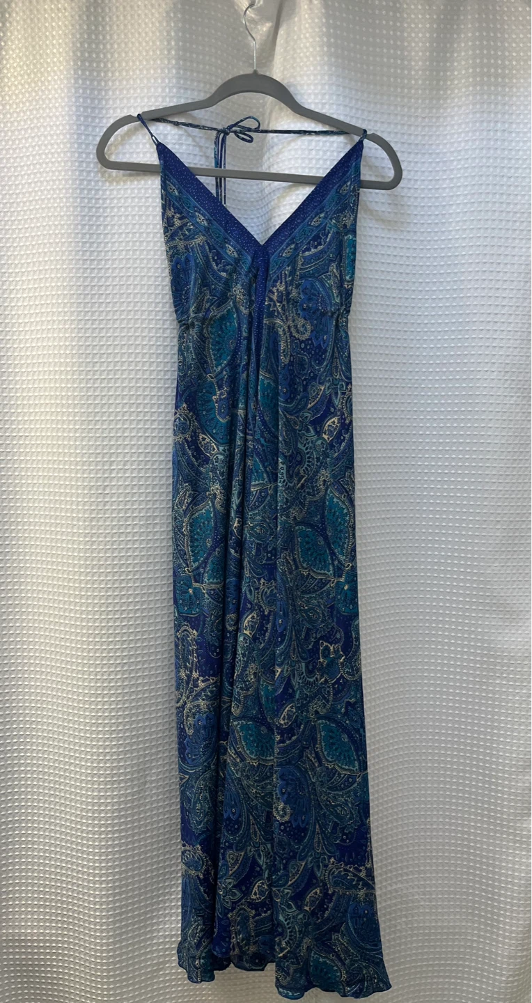Blue Paisley Maxi Dress with Tassels
