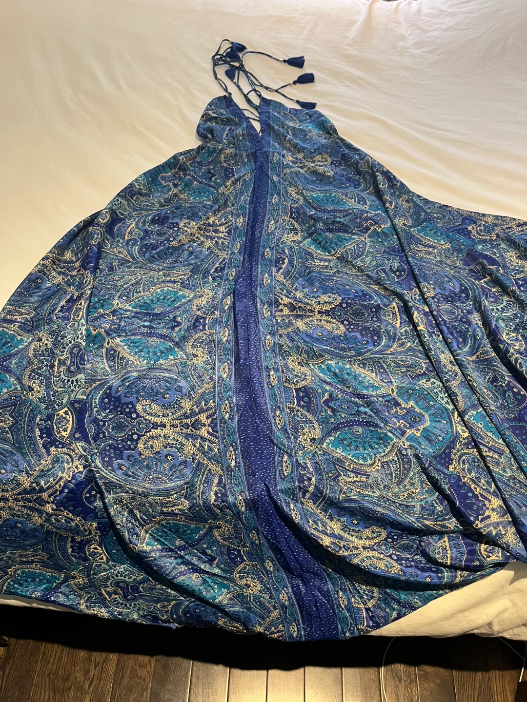 Blue Paisley Maxi Dress with Tassels - photo 4