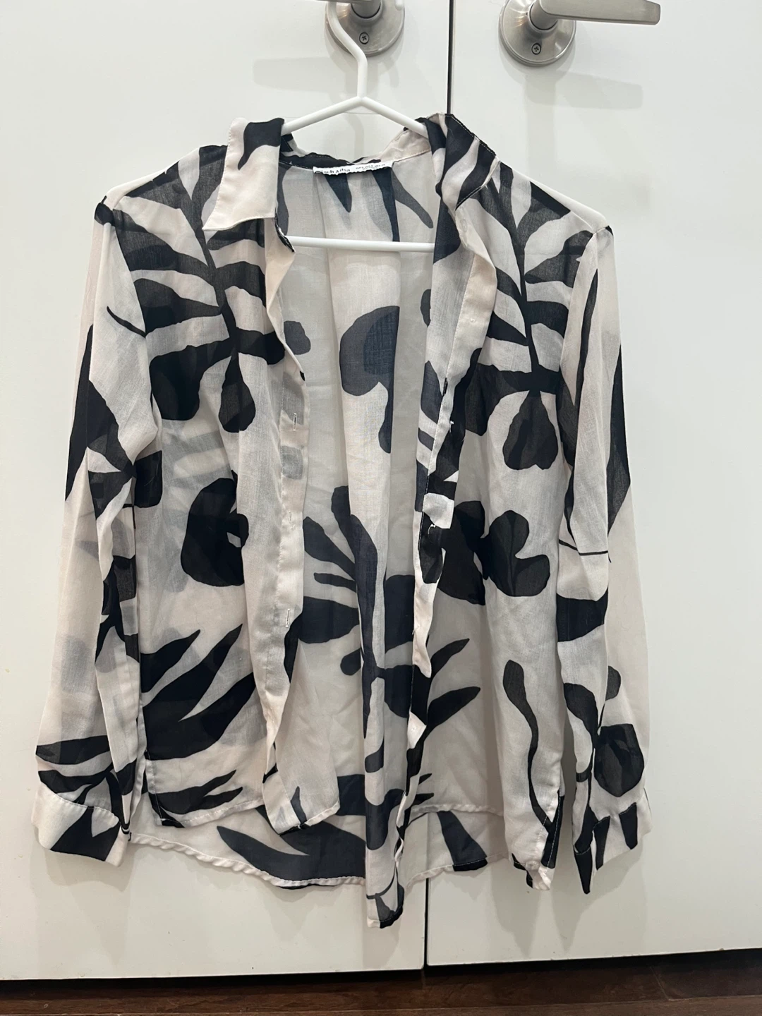 Black & White Abstract Print Sheer Shirt