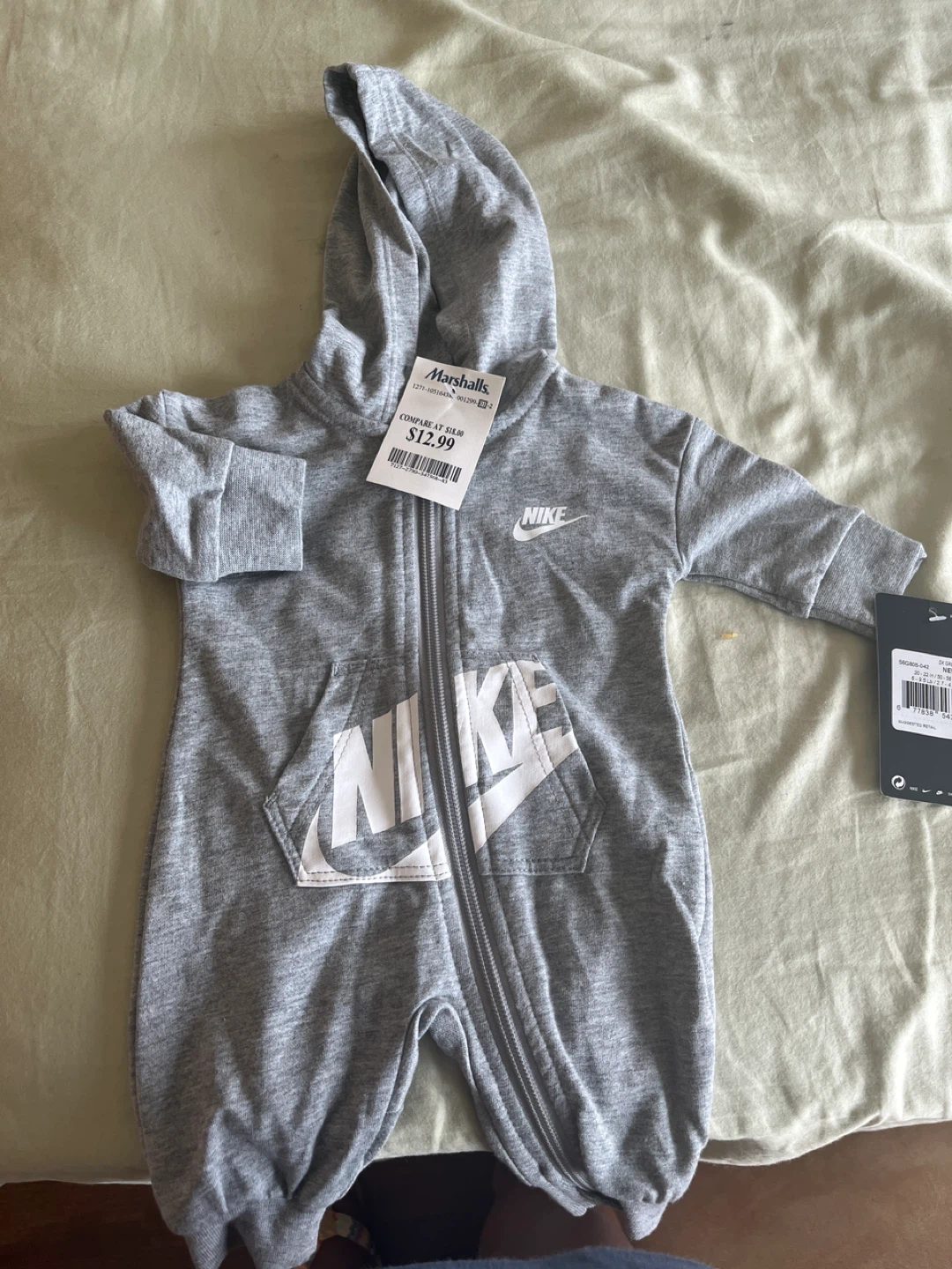 Nike Baby Boy's Gray Hooded Romper
