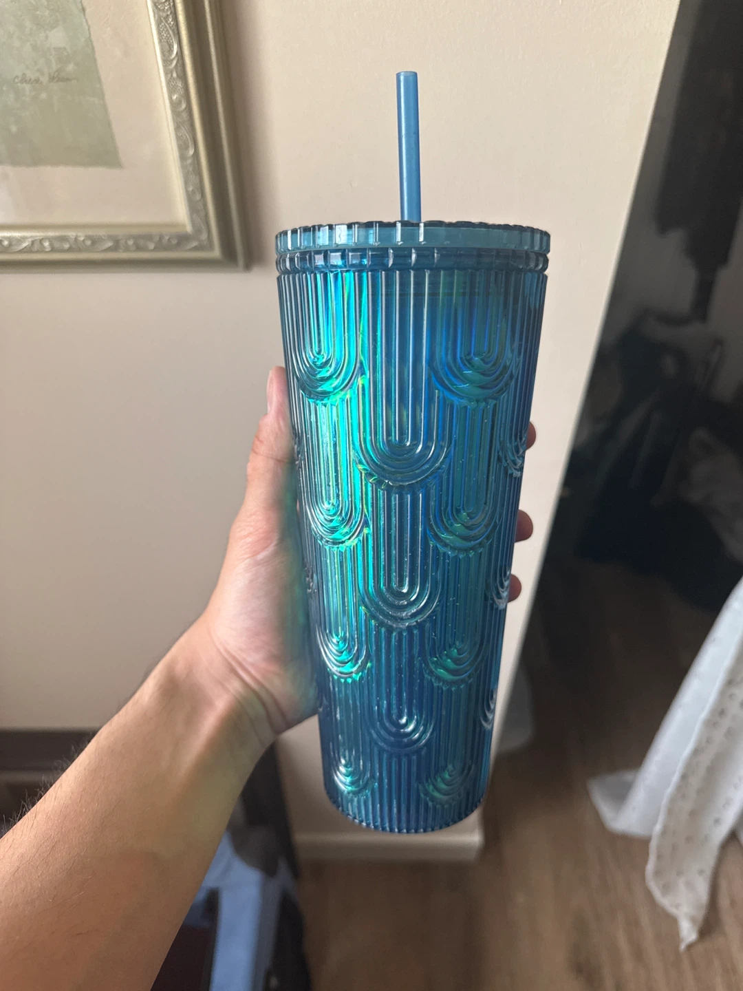 Blue Textured Tumbler with Straw