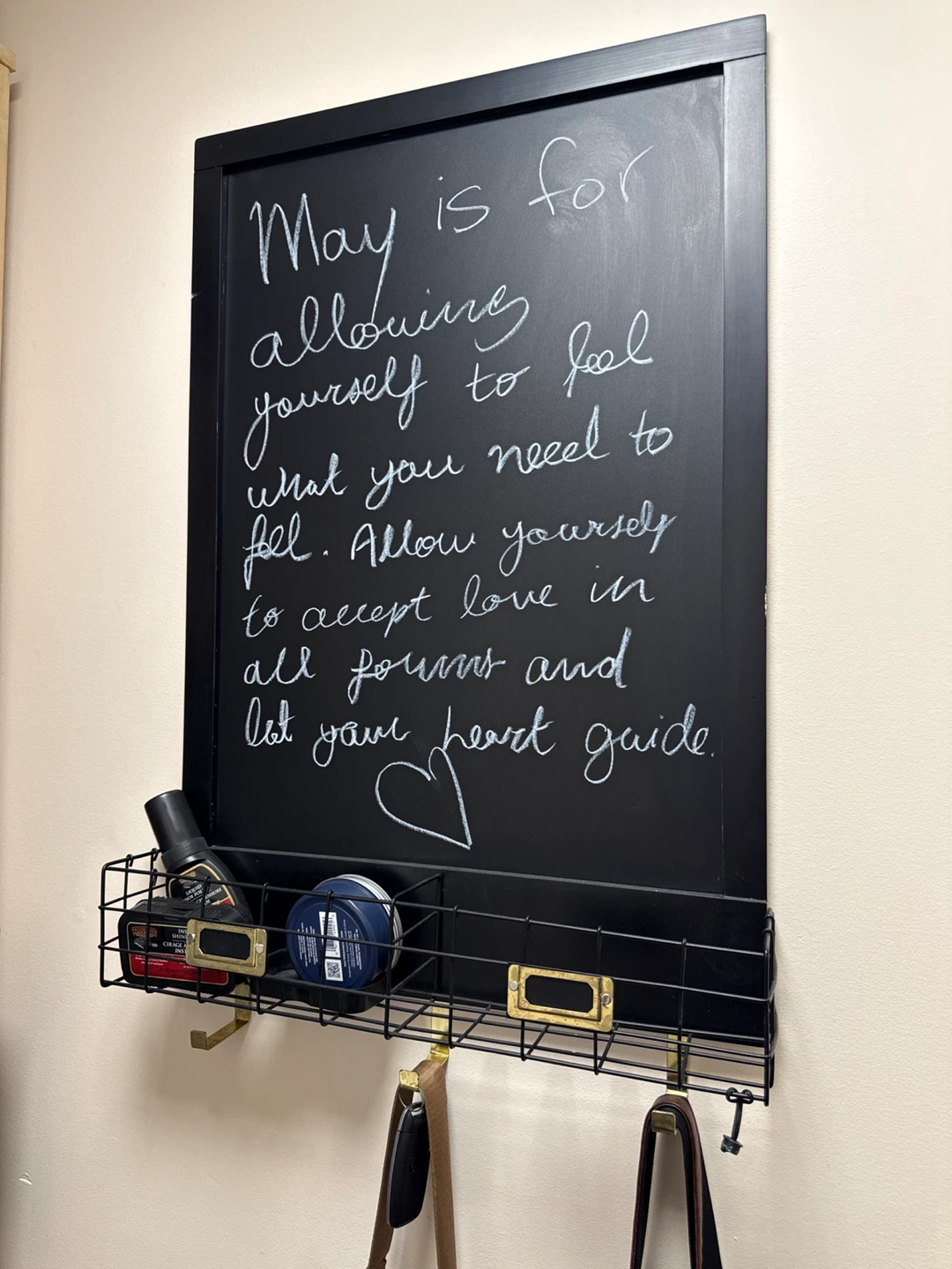 Chalkboard with Storage Shelf and Hooks