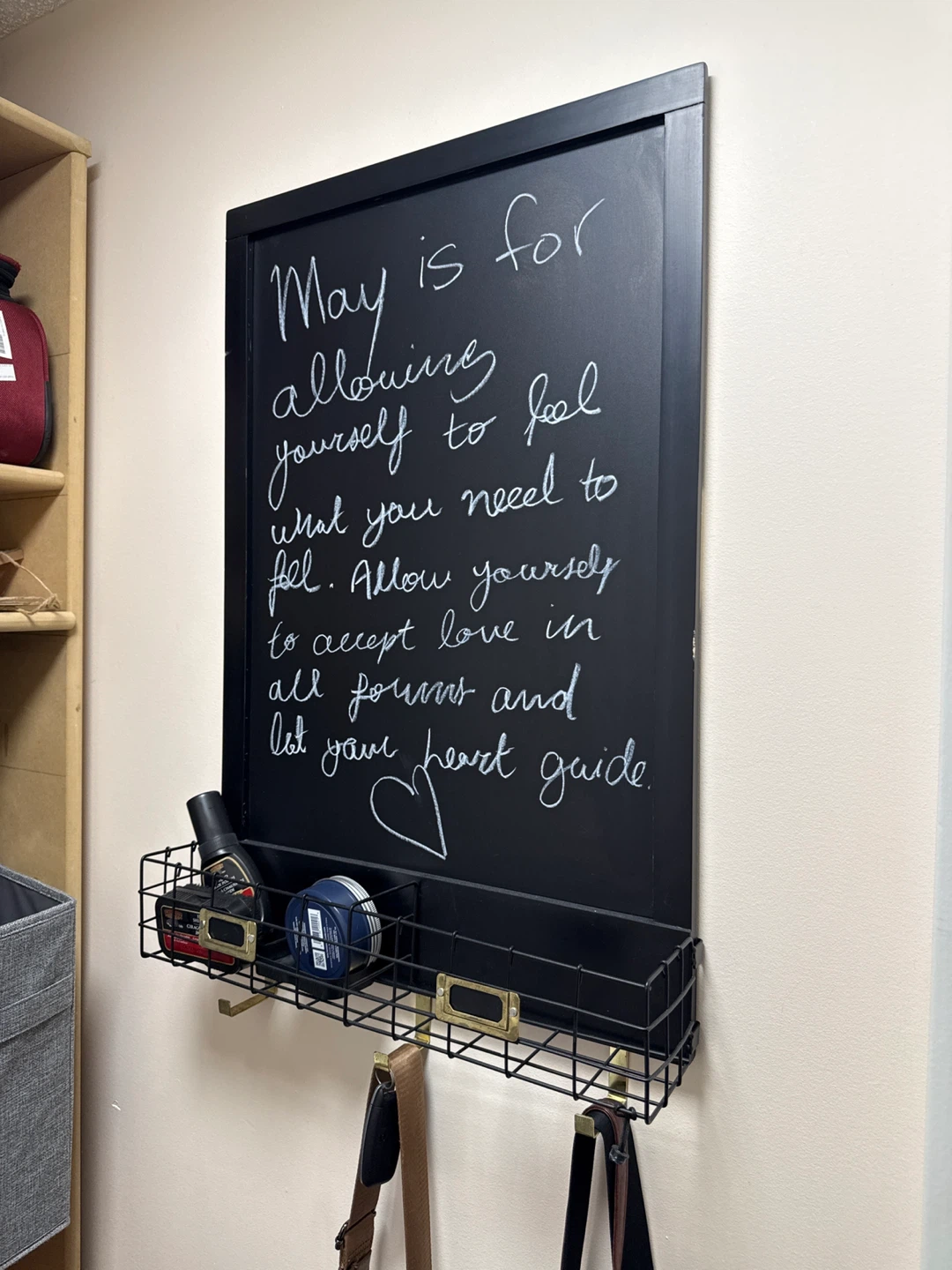 Chalkboard with Storage Shelf and Hooks - photo 2