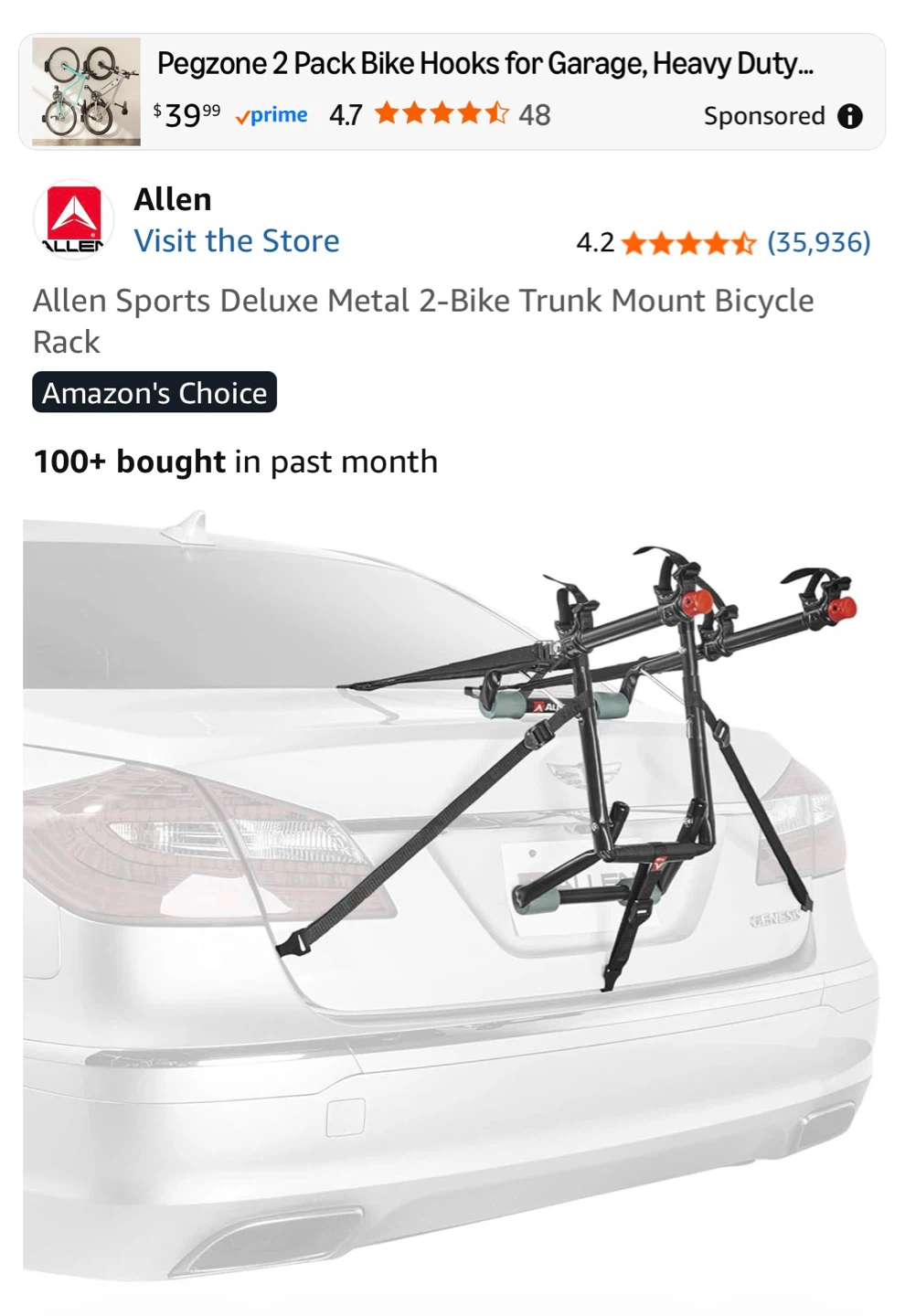 Allen Sports Deluxe  2-Bike Trunk Mount Bicycle Rack