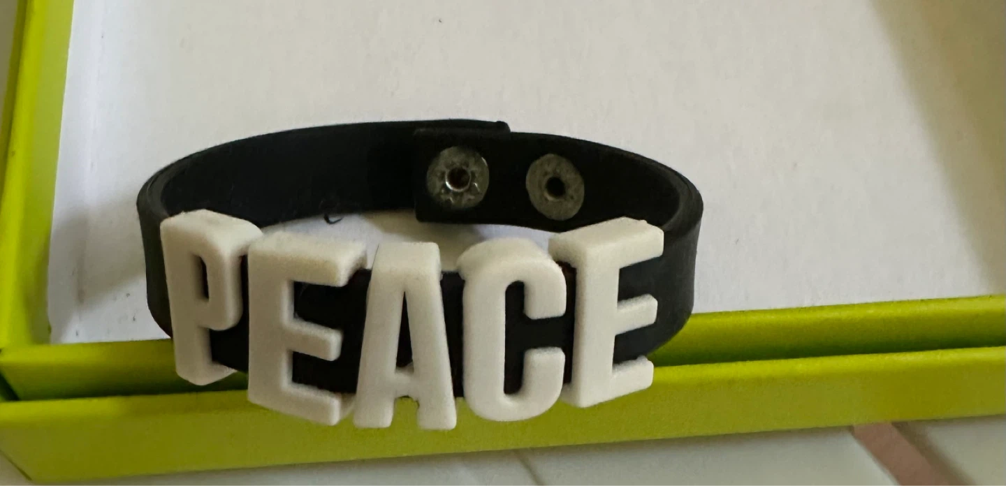 Black Leather Bracelet with White "PEACE" Letters