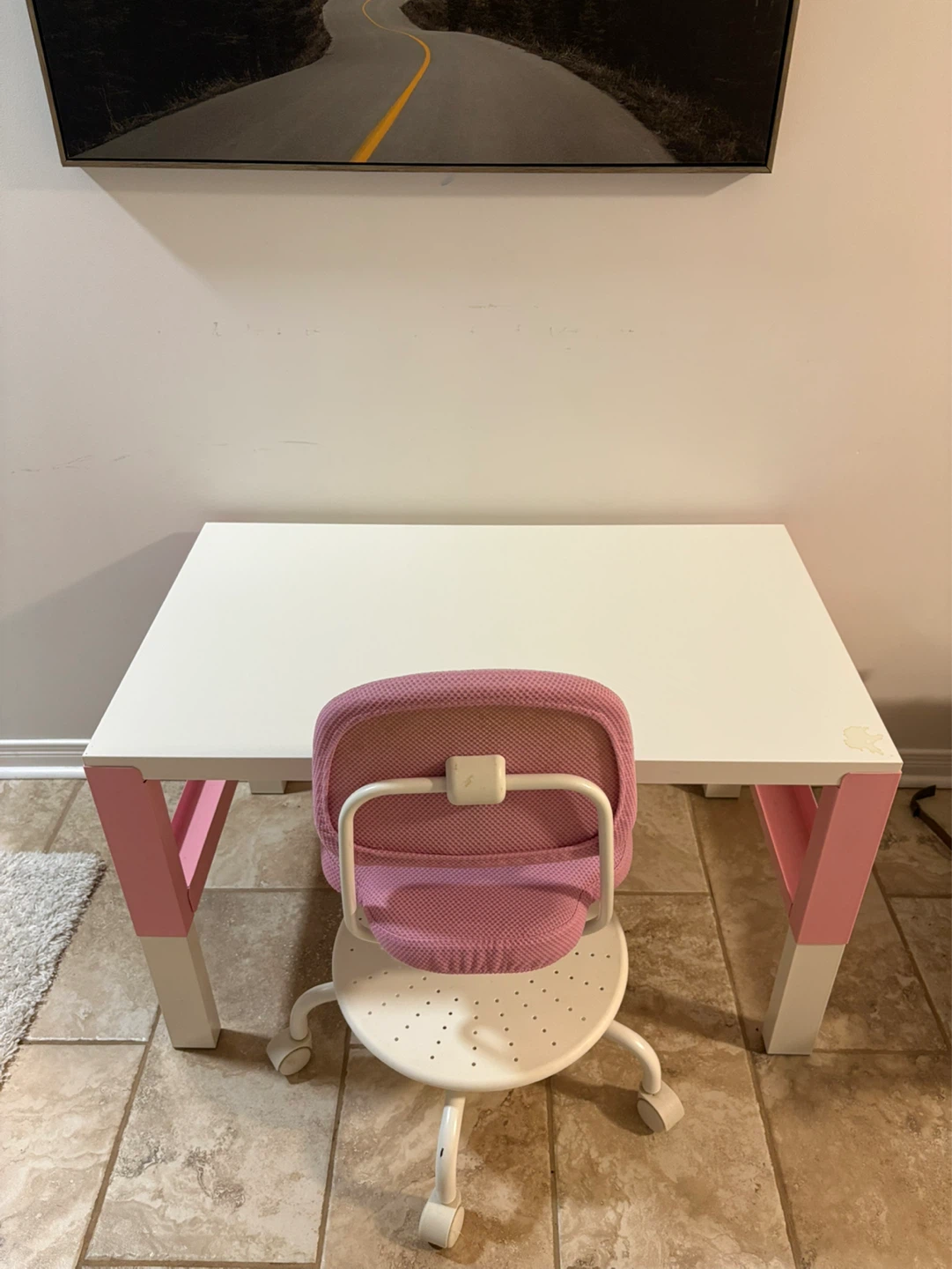 Ikea Kid's Desk and Chair Set - Pink and White
