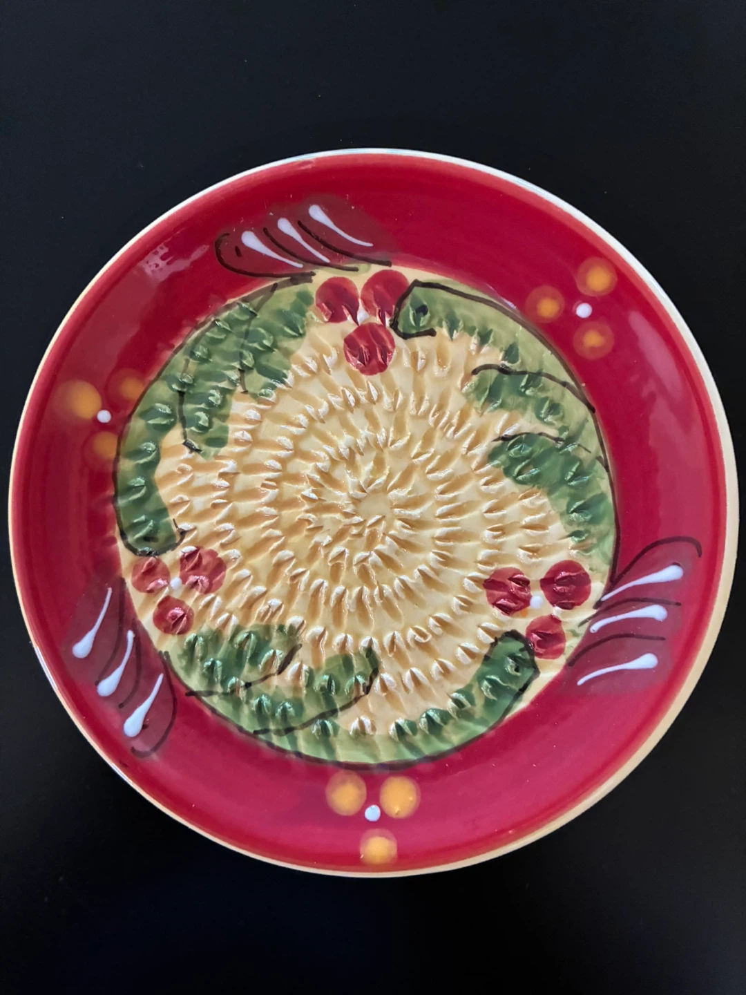 $4 French Garlic press grater plate Pottery Hand Painted Floral