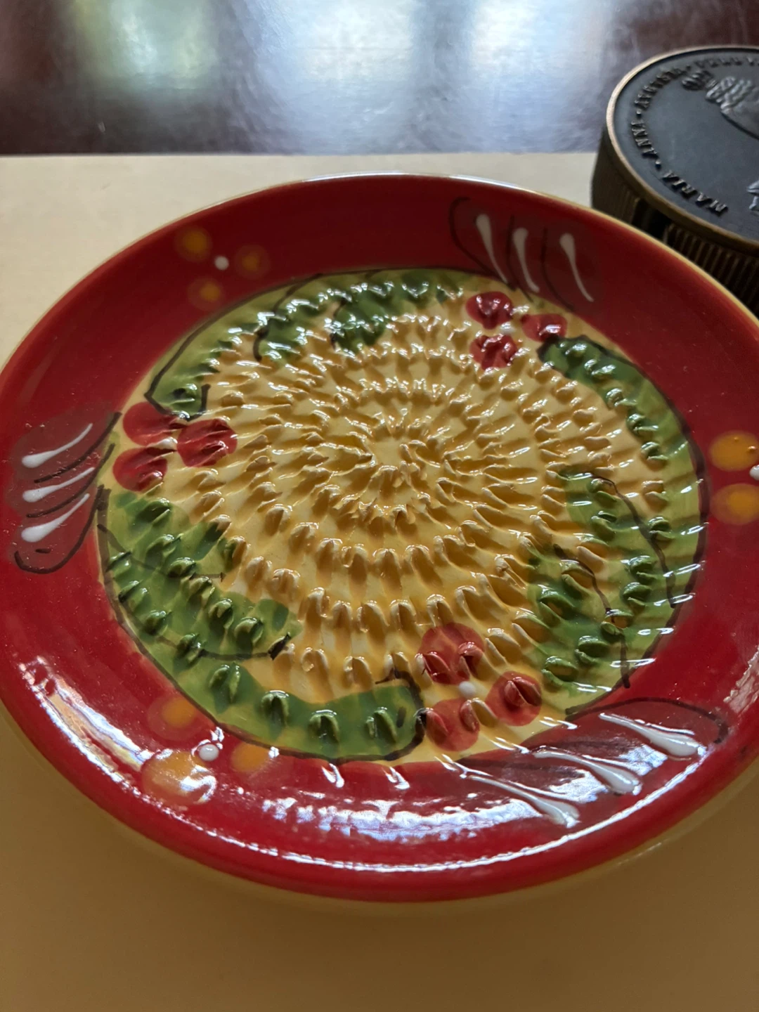 $4 French Garlic press grater plate Pottery Hand Painted Floral - photo 2