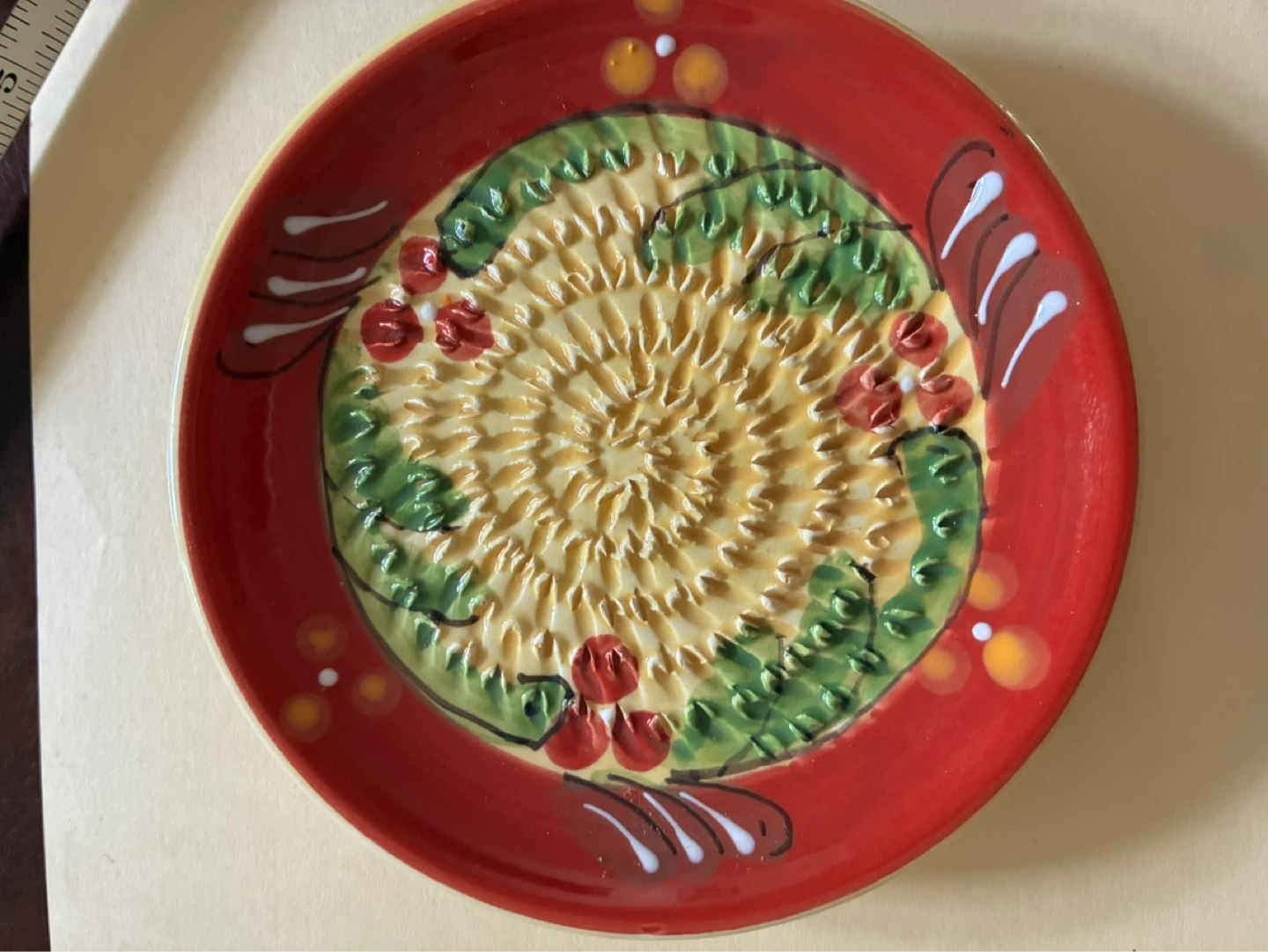 $4 French Garlic press grater plate Pottery Hand Painted Floral - photo 5