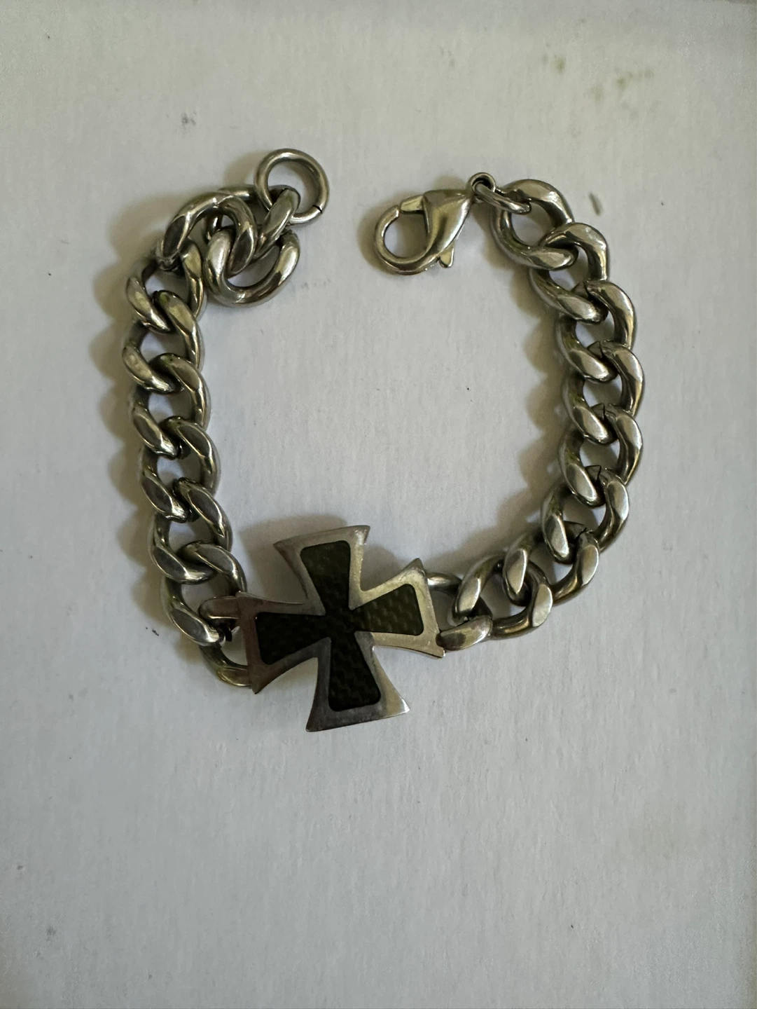 Silver Tone Cross Charm Chain Bracelet