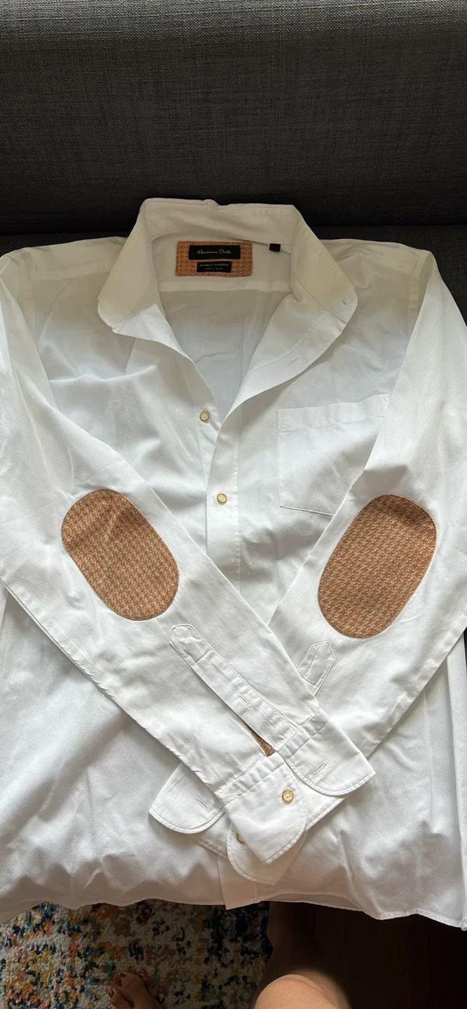 Men’s Massimo Dutti White Button-Down Shirt with Elbow Patches