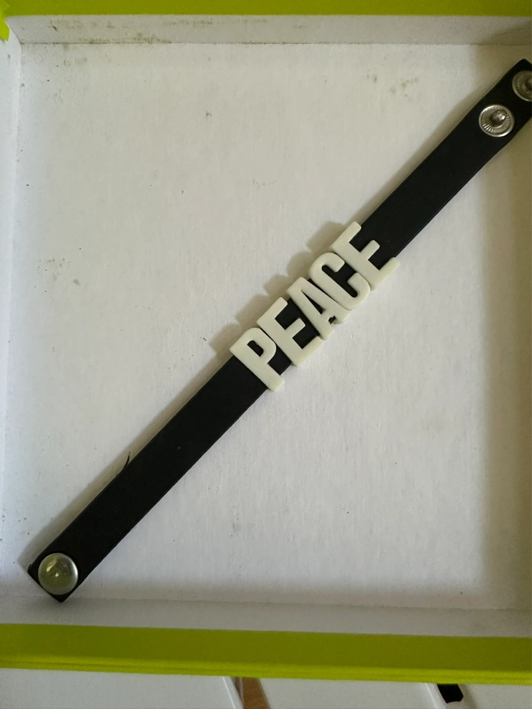 Black Leather Bracelet with White "PEACE" Letters - photo 2
