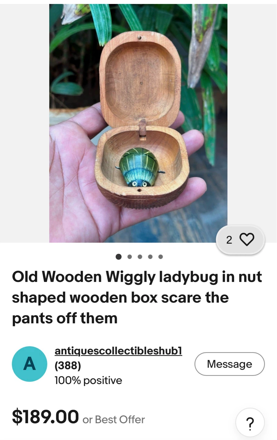 Vintage Wooden Ladybug in Nut-Shaped Box - photo 3